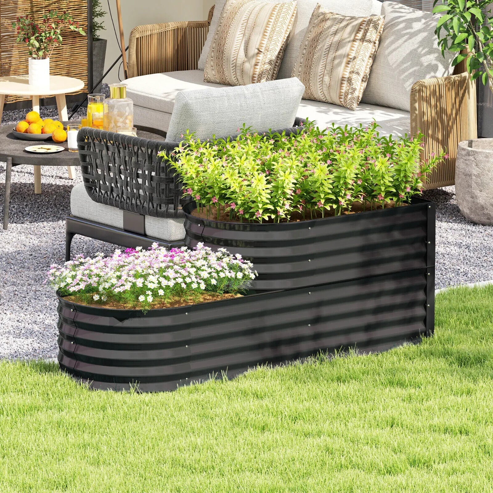 Two Tier Galvanised Steel Garden Planter Raised Bed Metal Vegetable Planter - Home and Garden Furniture Shop - #rustic - furniture#
