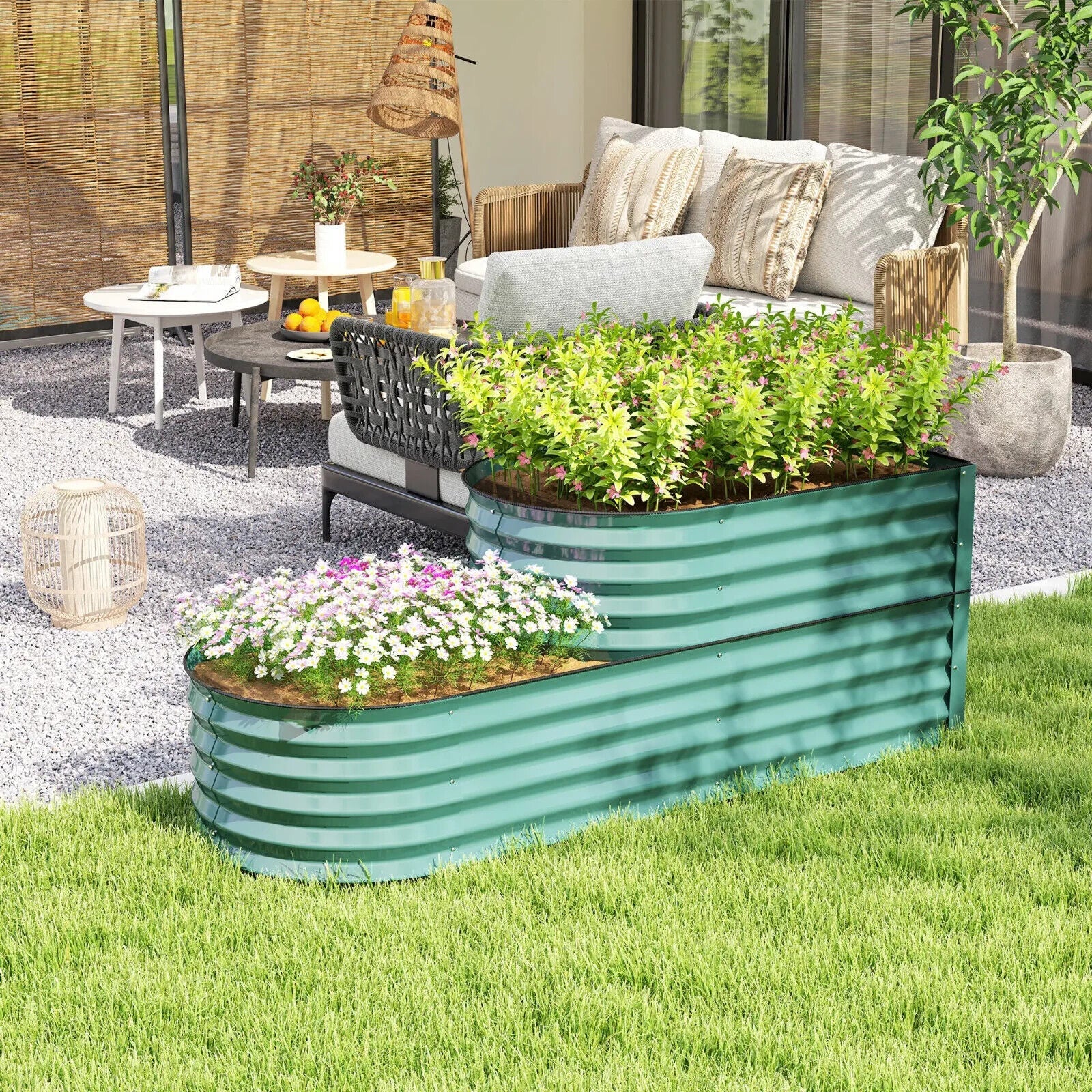 Two Tier Galvanised Steel Garden Planter Raised Bed Outdoor Flower Vegetable - Home and Garden Furniture Shop - #rustic - furniture#