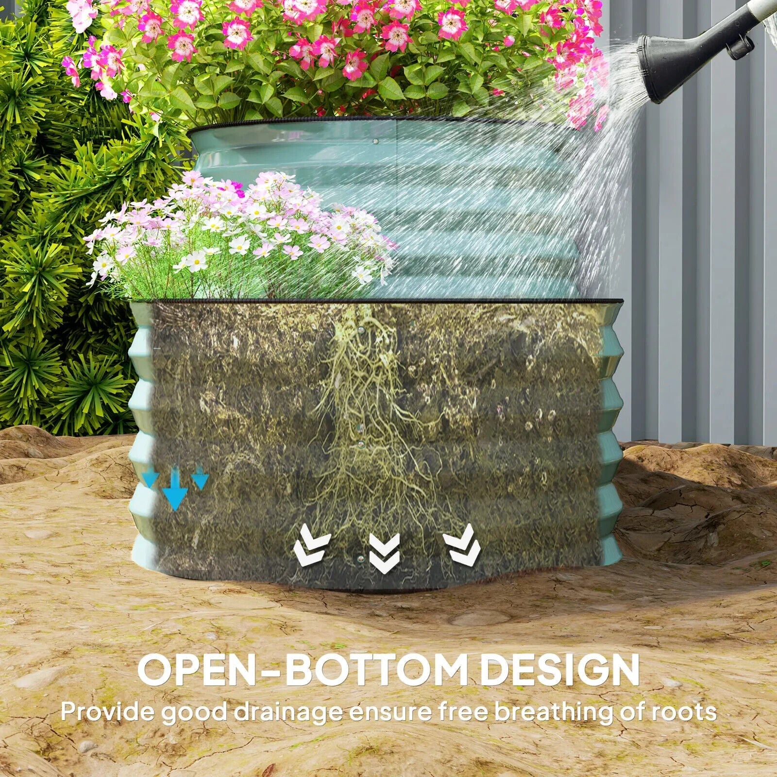 Two Tier Galvanised Steel Garden Planter Raised Bed Outdoor Flower Vegetable - Home and Garden Furniture Shop - #rustic - furniture#