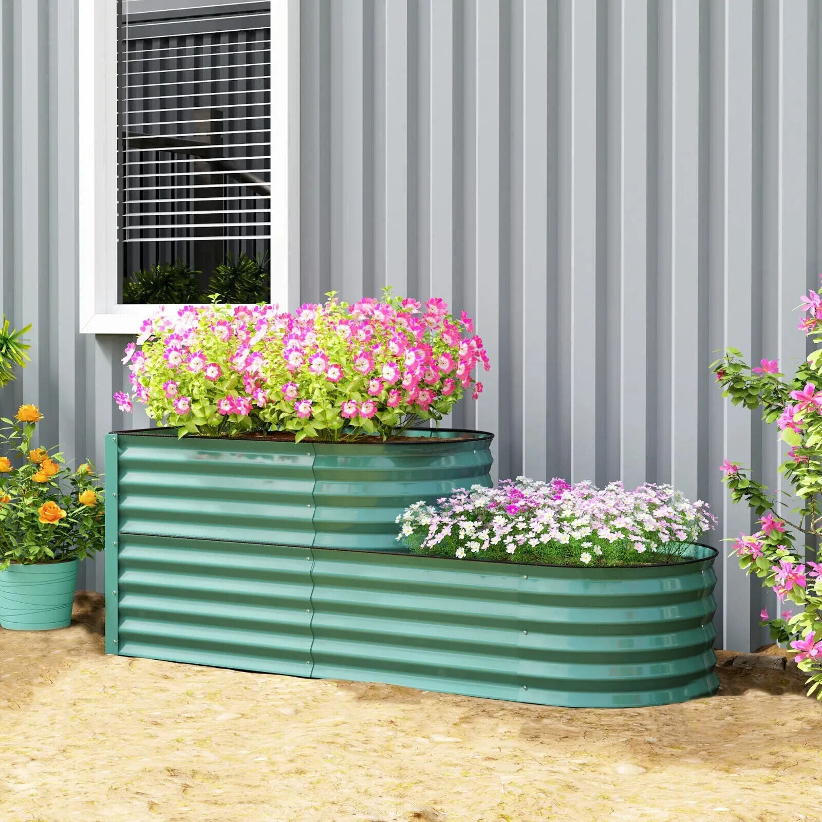 Two Tier Galvanised Steel Garden Planter Raised Bed Outdoor Flower Vegetable - Home and Garden Furniture Shop - #rustic - furniture#