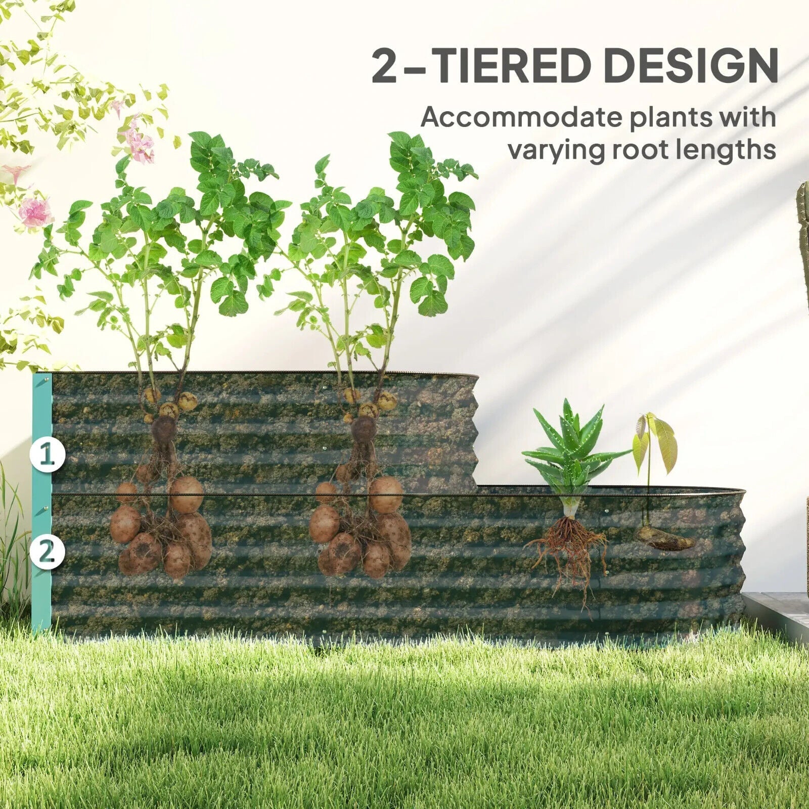 Two Tier Galvanised Steel Garden Planter Raised Bed Outdoor Flower Vegetable - Home and Garden Furniture Shop - #rustic - furniture#
