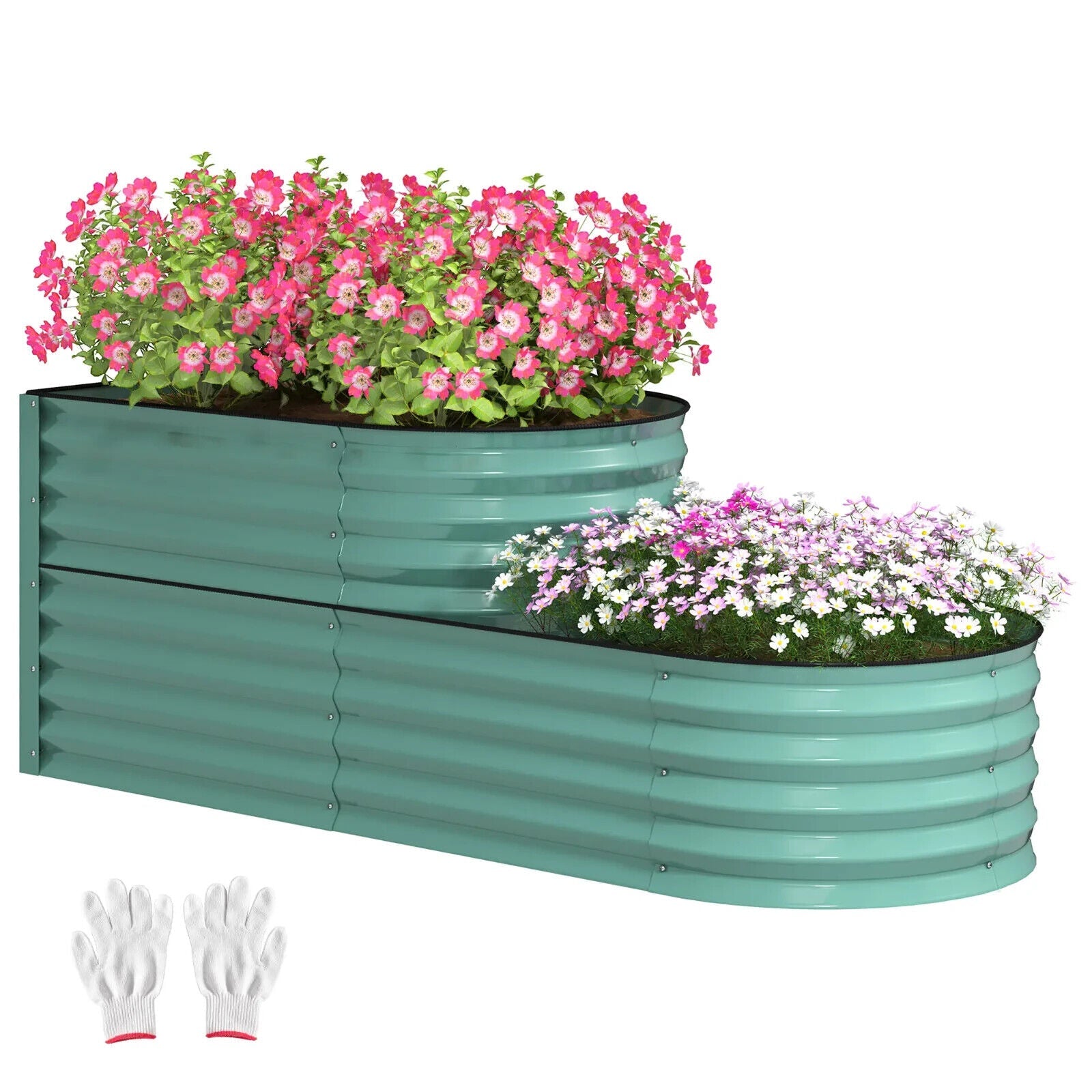 Two Tier Galvanised Steel Garden Planter Raised Bed Outdoor Flower Vegetable - Home and Garden Furniture Shop - #rustic - furniture#