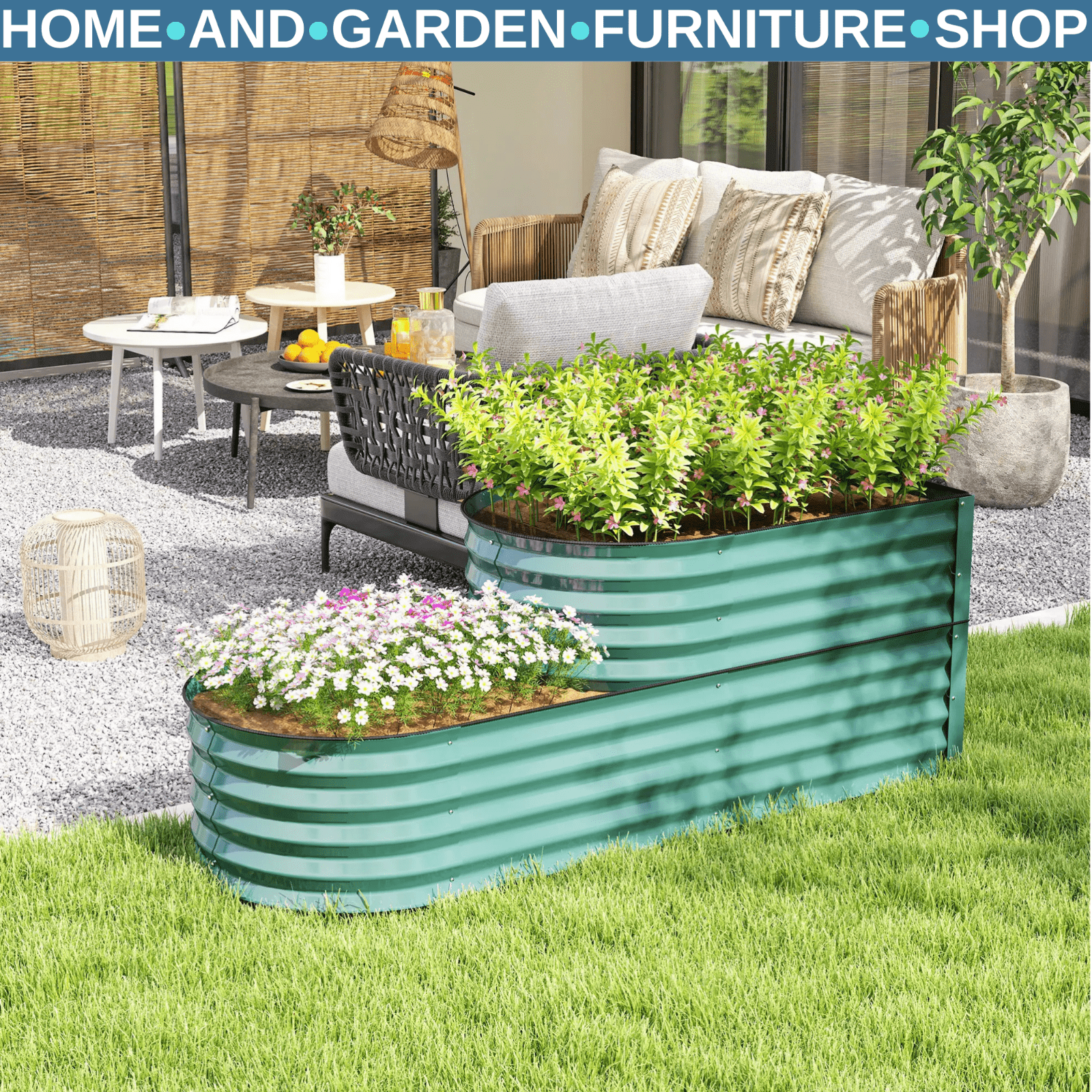 Two Tier Galvanised Steel Garden Planter Raised Bed Outdoor Flower Vegetable - Home and Garden Furniture Shop - #rustic - furniture#