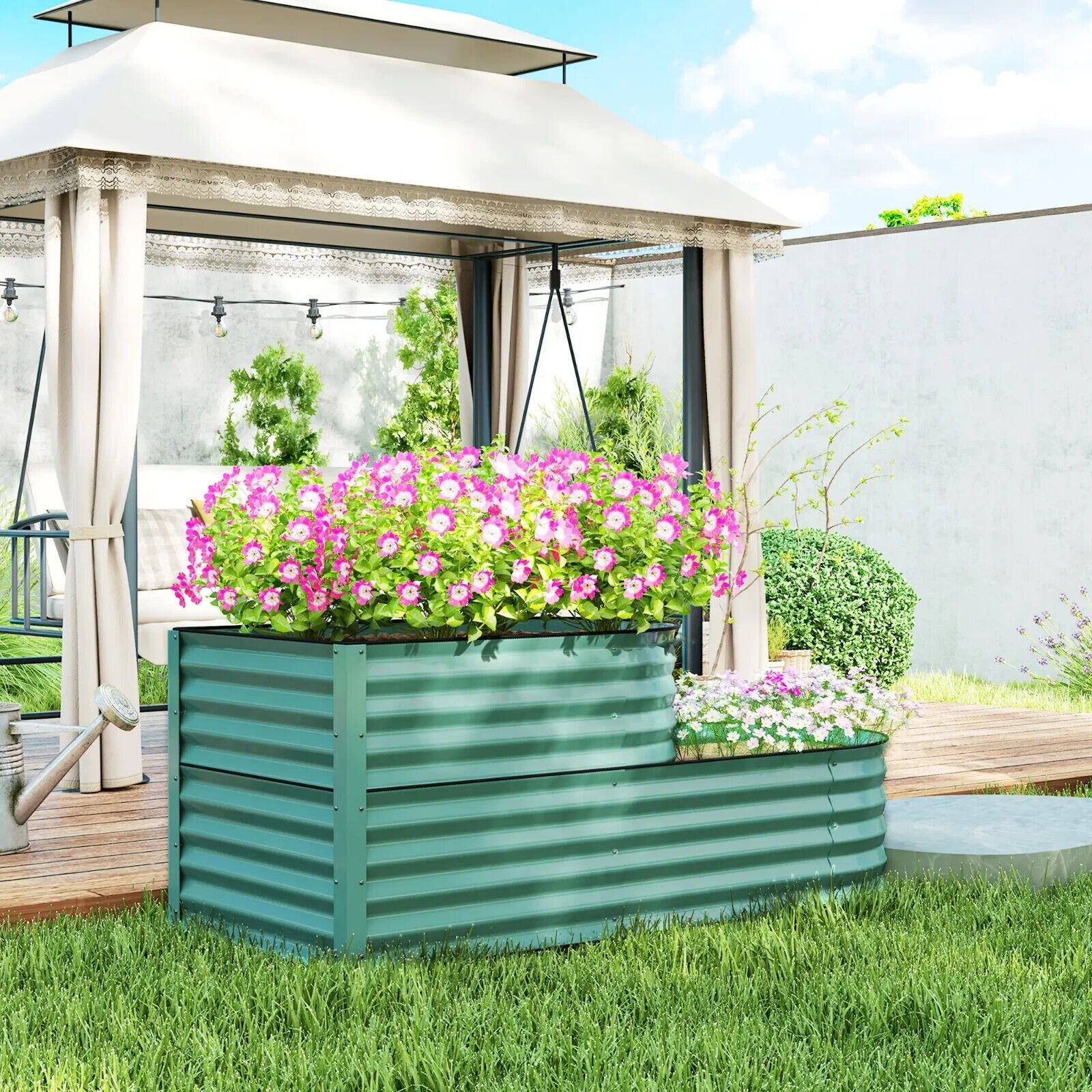 Two Tier Galvanised Steel Garden Planter Raised Bed Outdoor Flower Vegetable - Home and Garden Furniture Shop - #rustic - furniture#