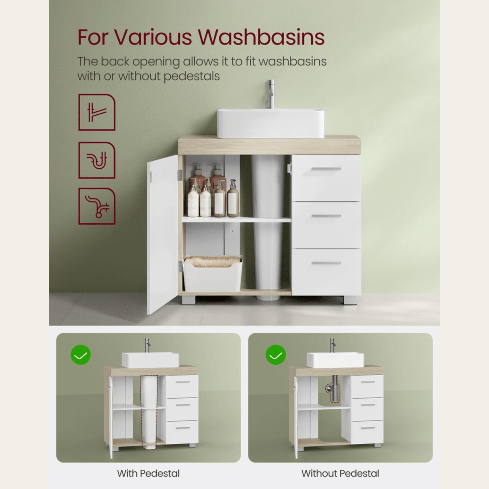 Under Sink Bathroom Vanity Unit Wash Basin Base Cabinet Drawers Cupboard Storage - Home and Garden Furniture Shop - rustic - furniture