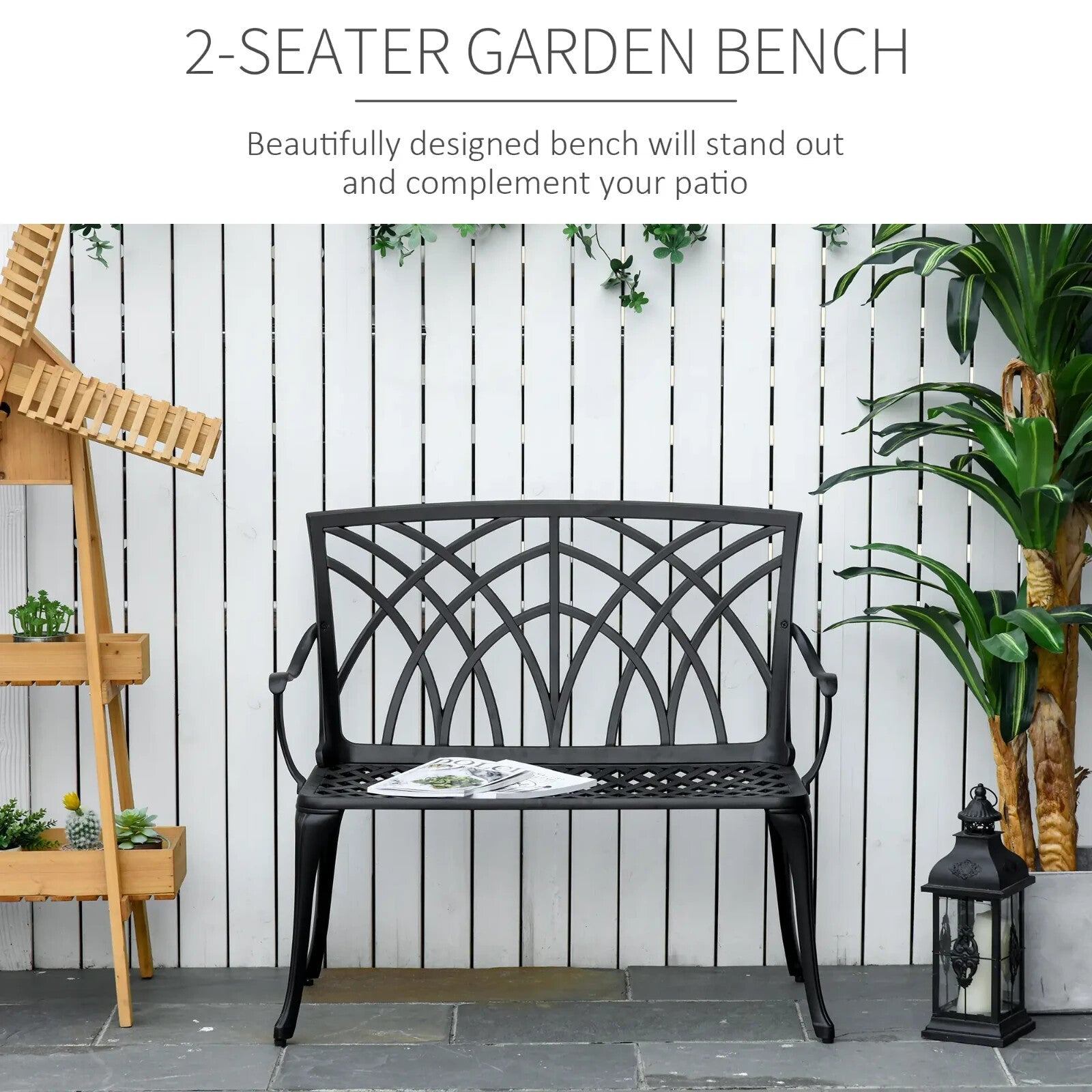 Vintage 2 Seater Cast Aluminium Garden Bench Patio Loveseat Ergonomic Armrest - Home and Garden Furniture Shop - rustic - furniture