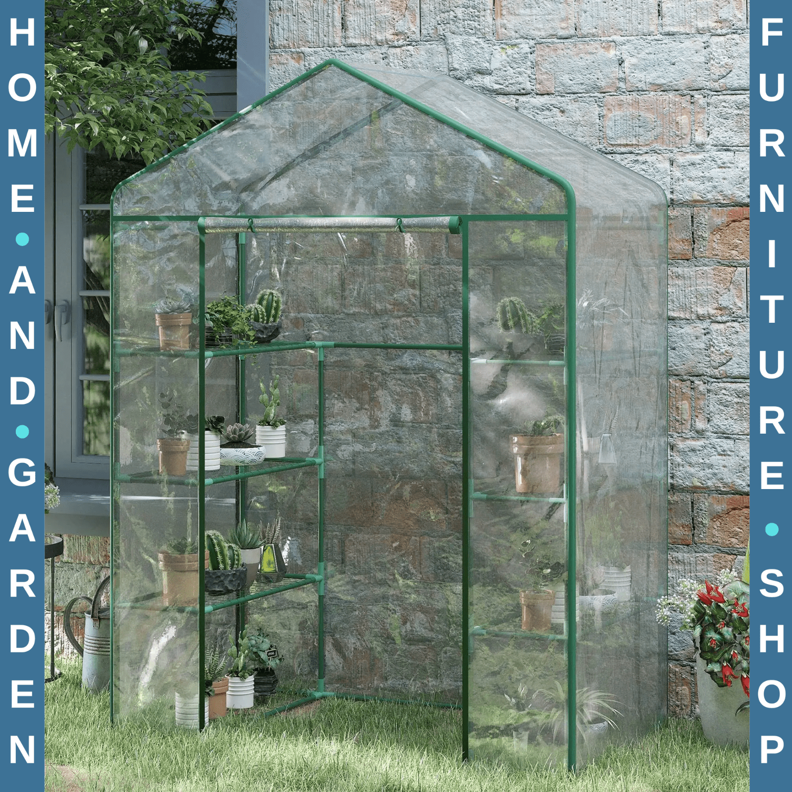 Walk In Greenhouse Garden Plant Grow House Steel Frame Shelves Door Clear Cover - Home and Garden Furniture Shop - #rustic - furniture#