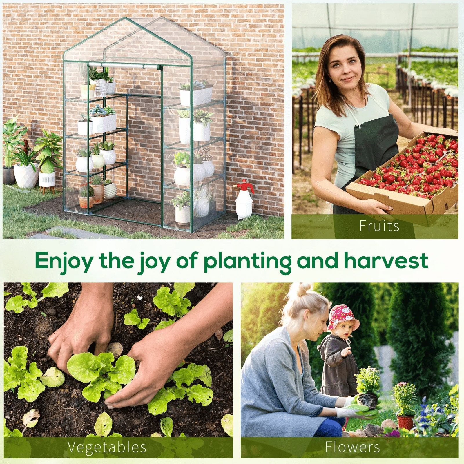Walk In Greenhouse Garden Plant Grow House Steel Frame Shelves Door Clear Cover - Home and Garden Furniture Shop - #rustic - furniture#