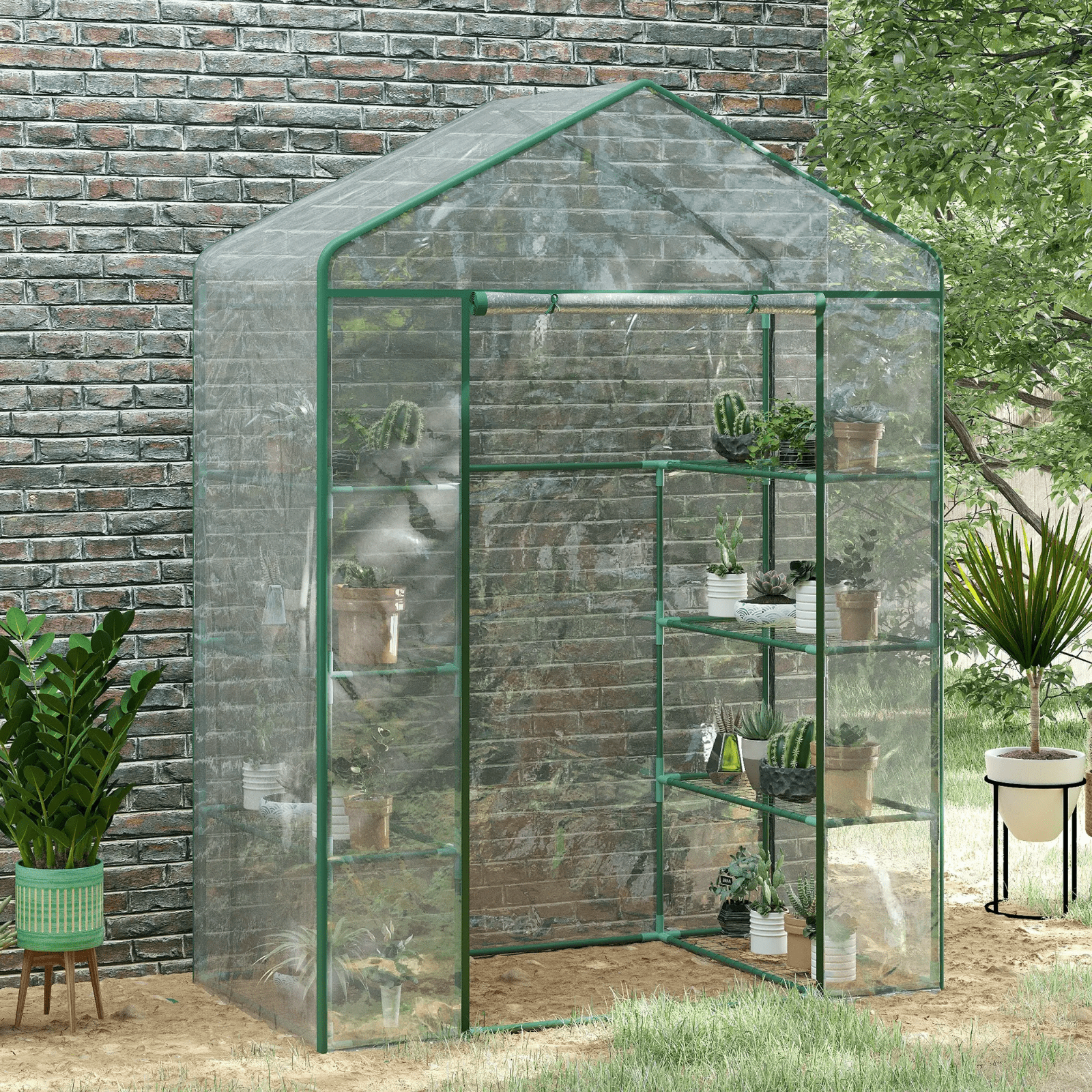 Walk In Greenhouse Garden Plant Grow House Steel Frame Shelves Door Clear Cover - Home and Garden Furniture Shop - #rustic - furniture#