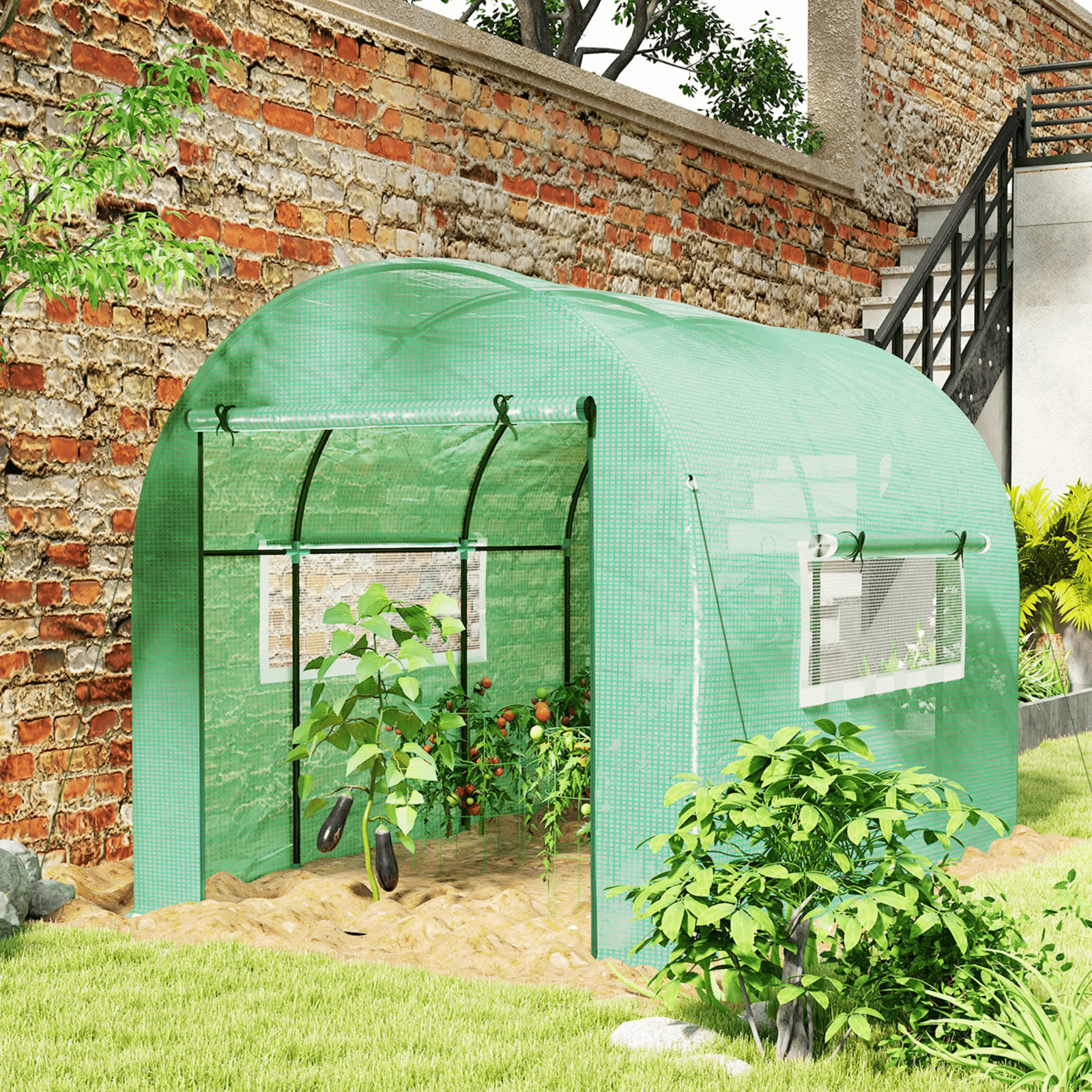 Walk In Greenhouse Large Polytunnel Tent Windows Plant Grow House Steel Frame 3m - Home and Garden Furniture Shop - rustic - furniture