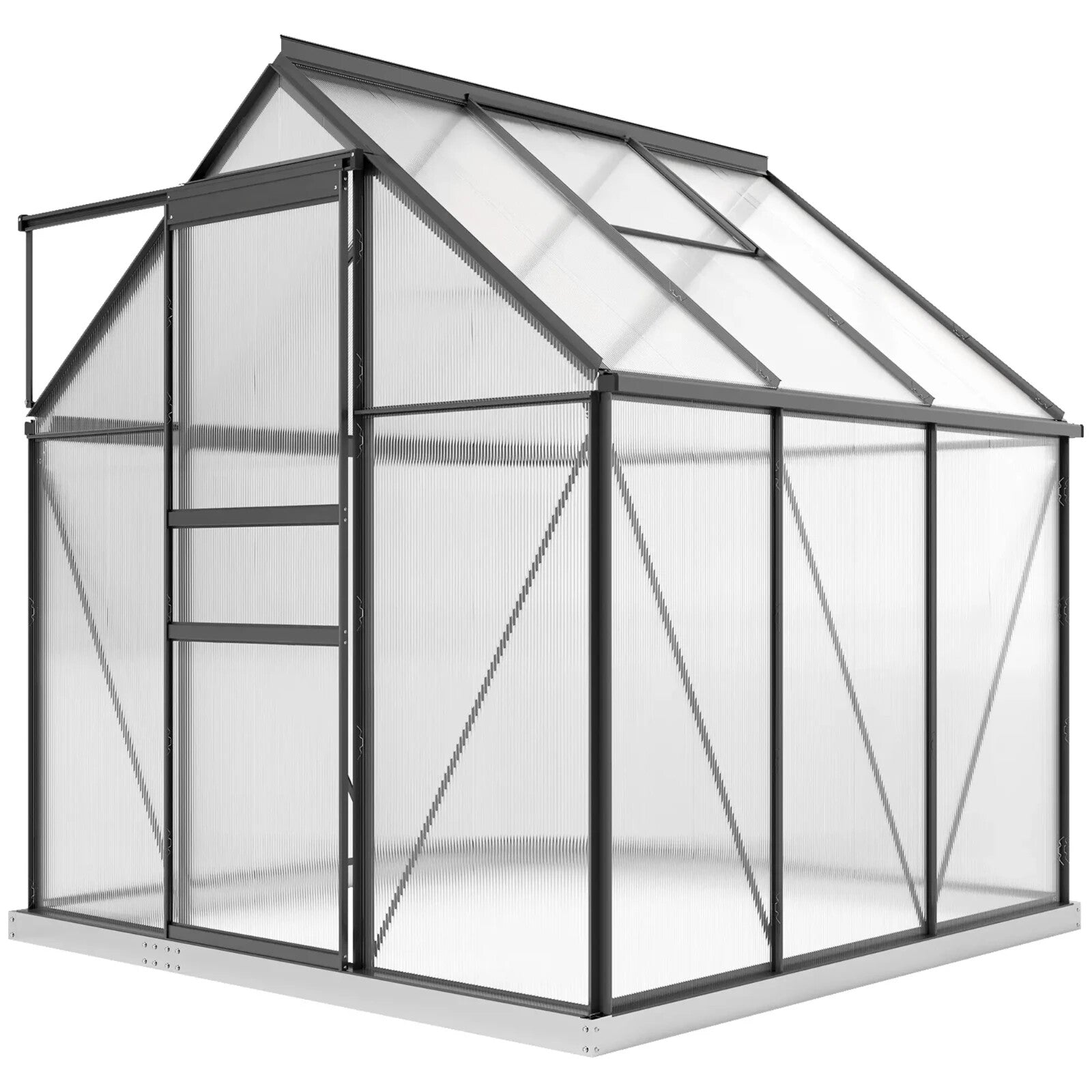 Walk - In Greenhouse Polycarbonate For Garden with Sliding Door & 3 Vents Grey - Home and Garden Furniture Shop - rustic - furniture