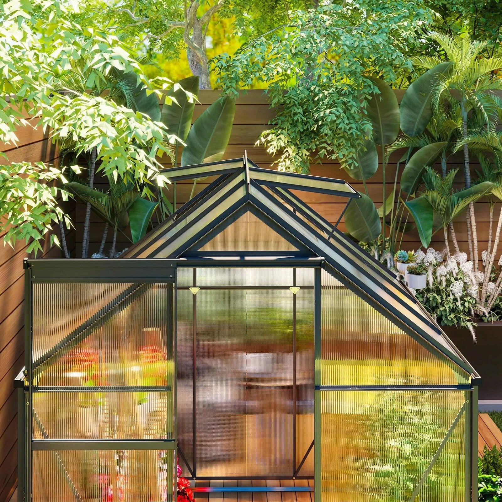 Walk - In Greenhouse Polycarbonate For Garden with Sliding Door & 3 Vents Grey - Home and Garden Furniture Shop - rustic - furniture