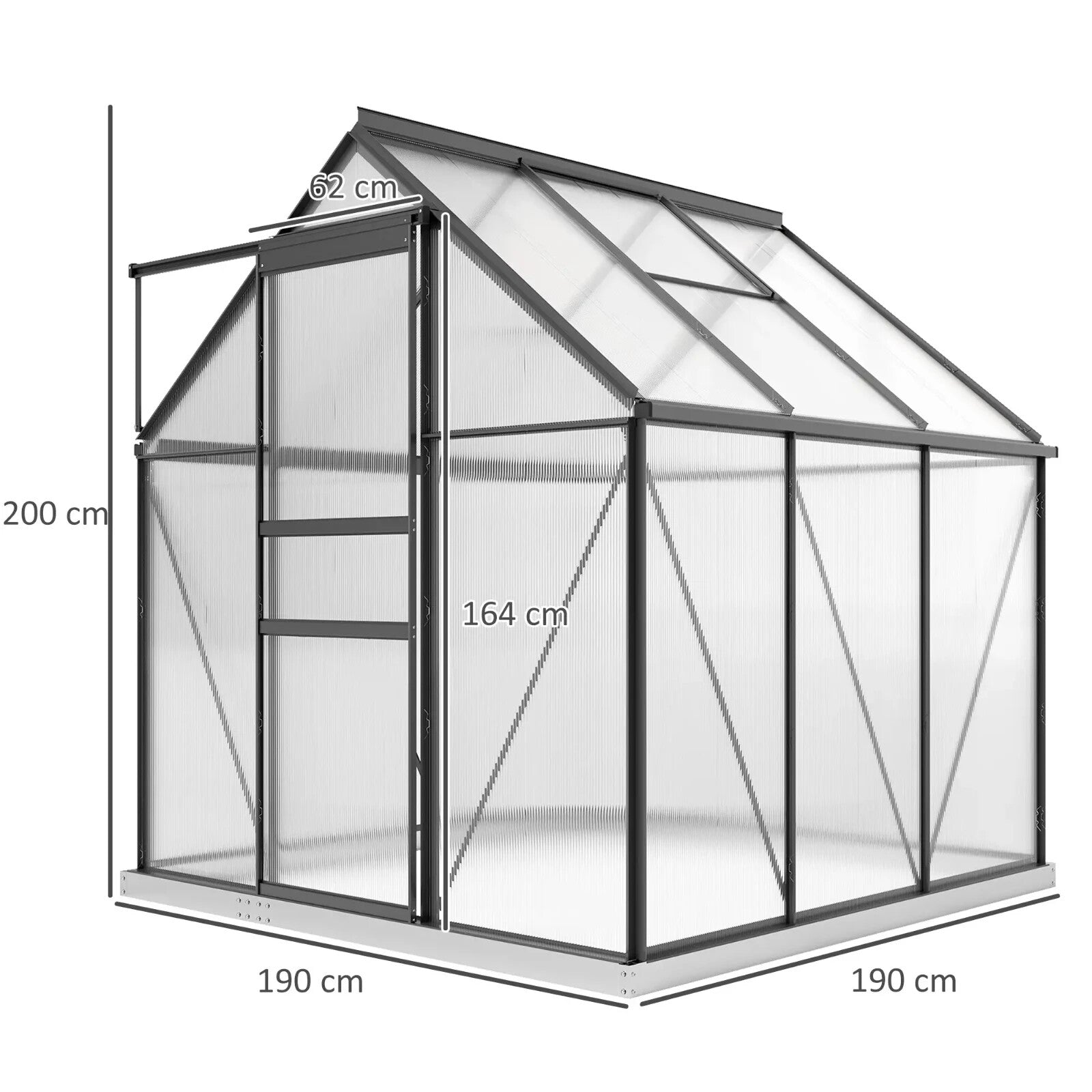 Walk - In Greenhouse Polycarbonate For Garden with Sliding Door & 3 Vents Grey - Home and Garden Furniture Shop - rustic - furniture