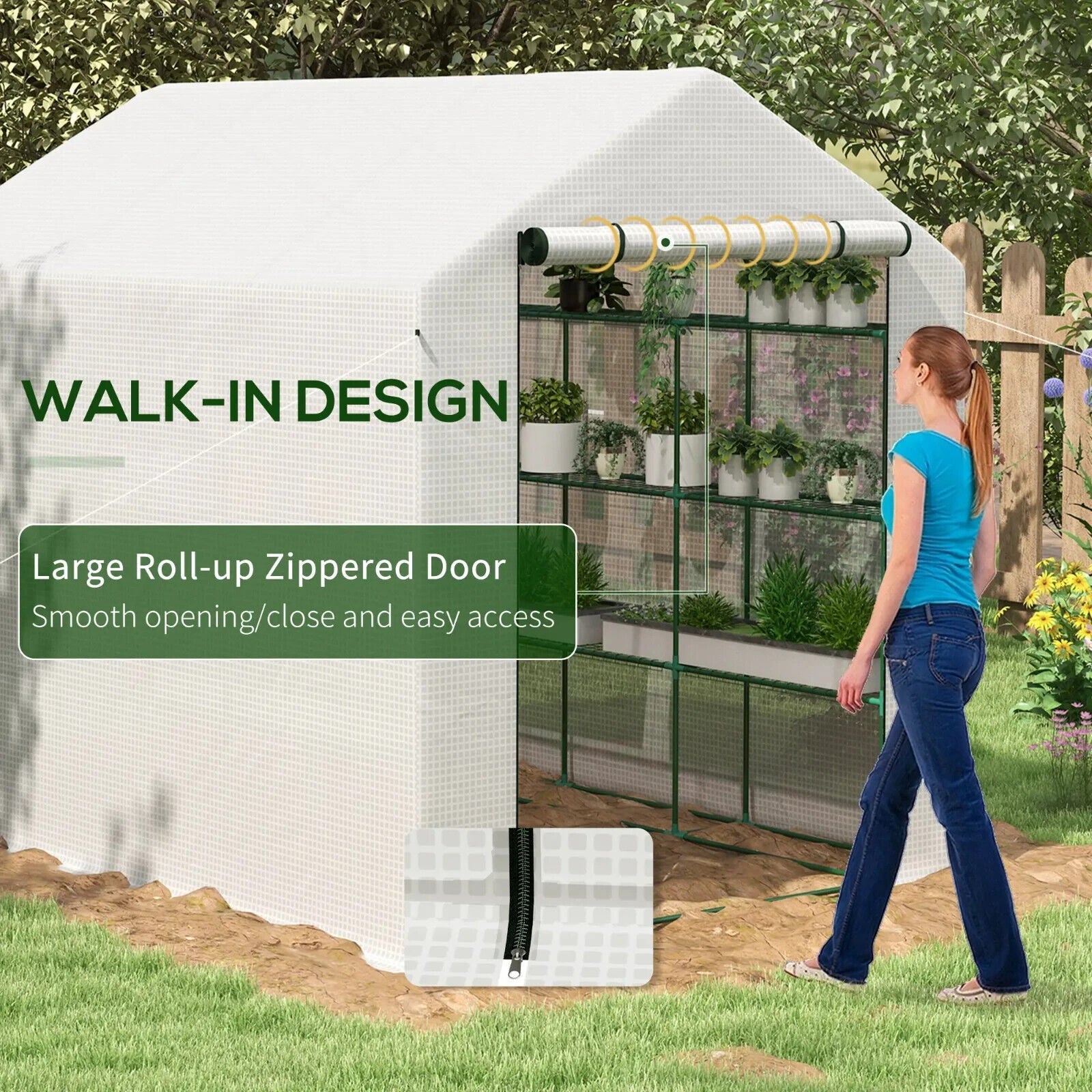 Walk In Greenhouse with 4 Tier 24 Shelves Zipped Door Portable Grow House - Home and Garden Furniture Shop - #rustic - furniture#
