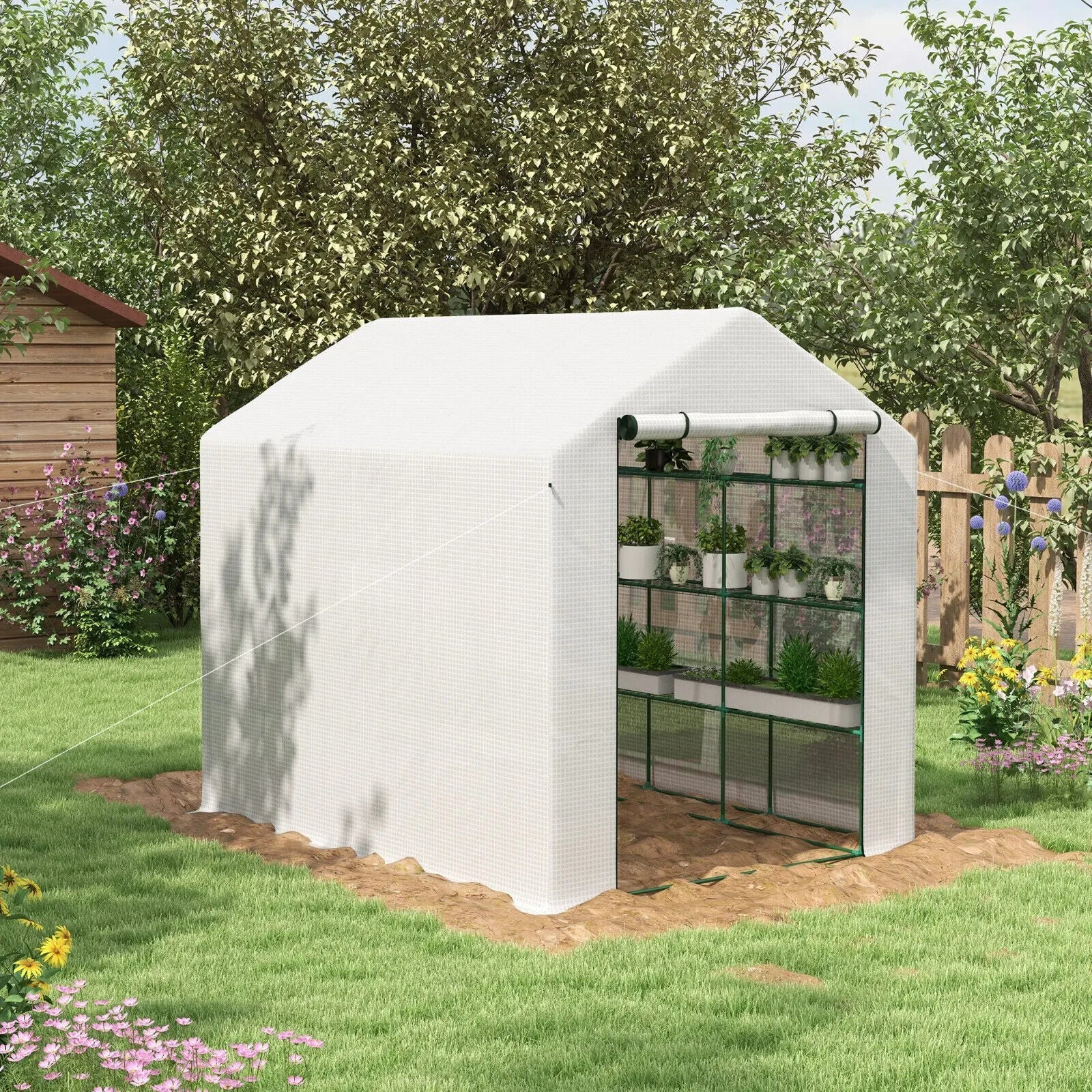 Walk In Greenhouse with 4 Tier 24 Shelves Zipped Door Portable Grow House - Home and Garden Furniture Shop - #rustic - furniture#
