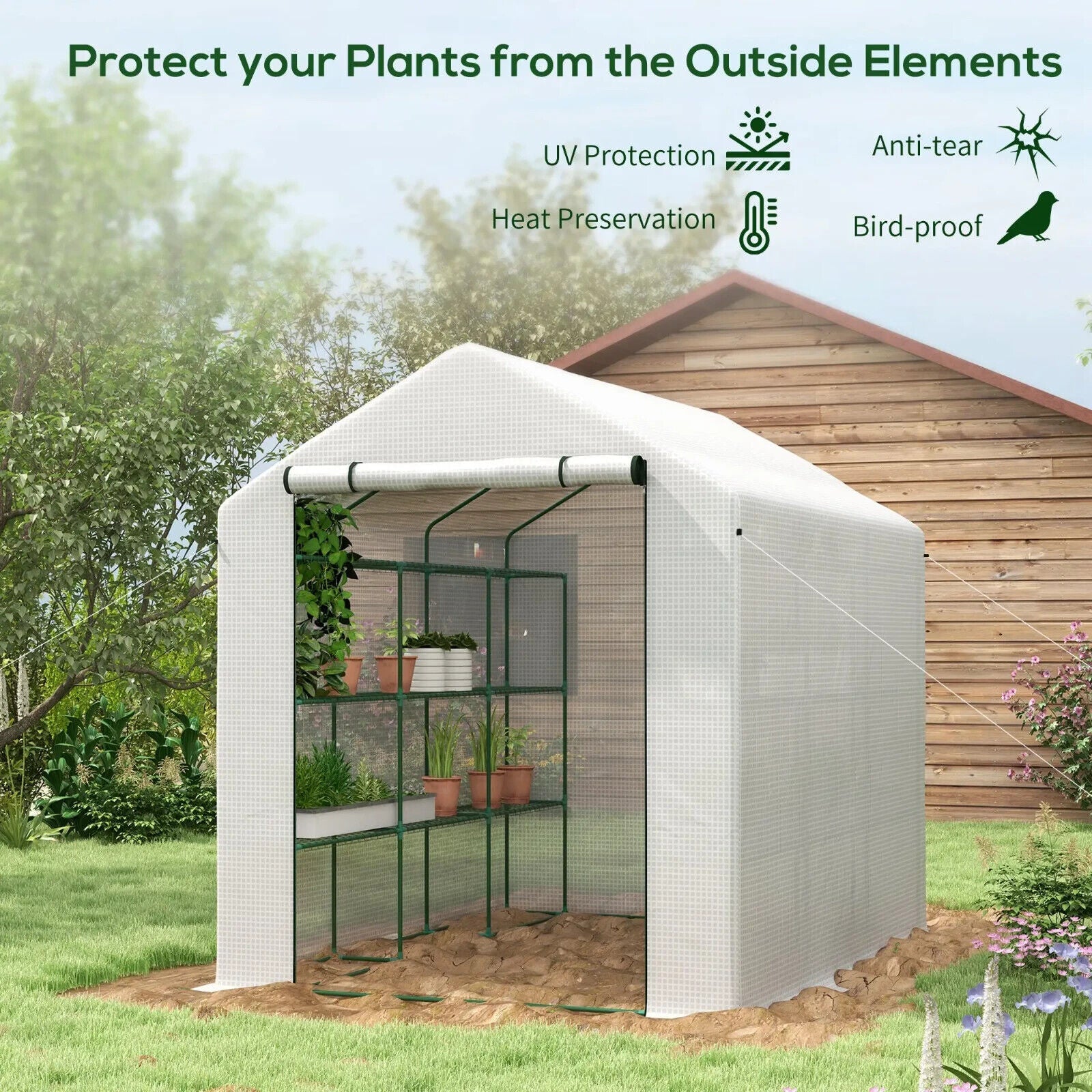 Walk In Greenhouse with 4 Tier 24 Shelves Zipped Door Portable Grow House - Home and Garden Furniture Shop - #rustic - furniture#