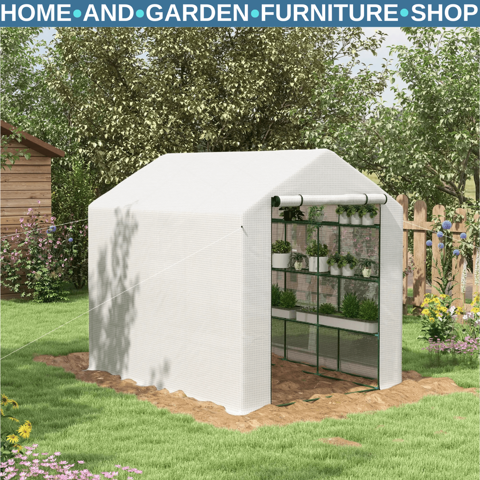 Walk In Greenhouse with 4 Tier 24 Shelves Zipped Door Portable Grow House - Home and Garden Furniture Shop - #rustic - furniture#