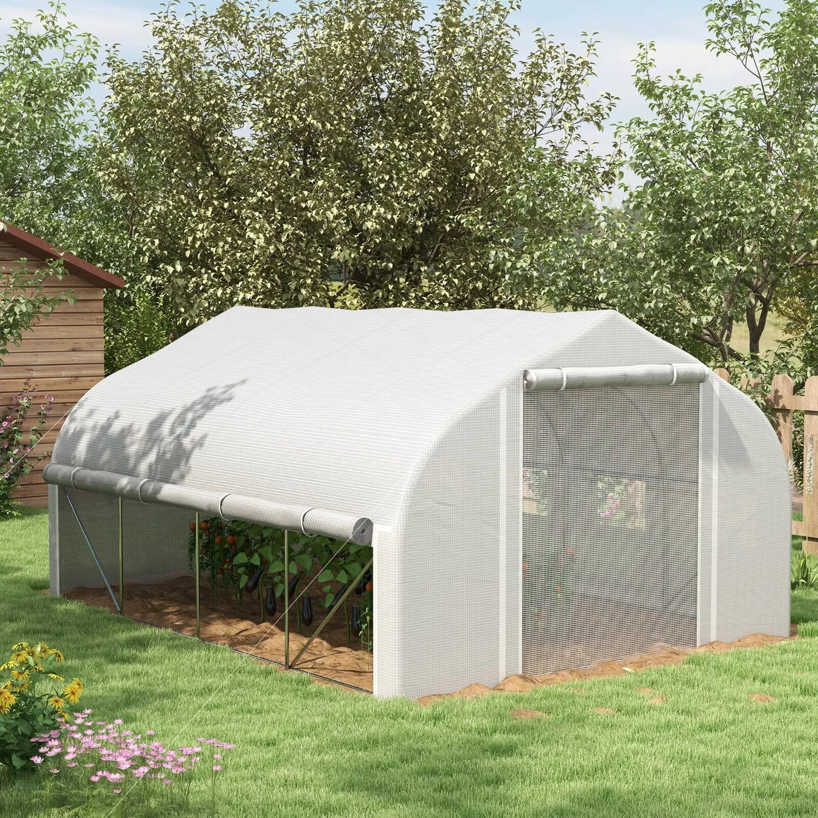 Walk - In Polytunnel Greenhouse 4 x 3m with Sidewalls Mesh Door and 8 Windows Tent - Home and Garden Furniture Shop - rustic - furniture