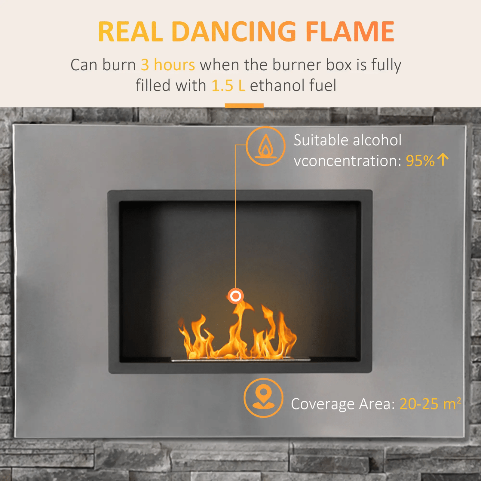 Wall Mounted Ethanol Fireplace Bioethanol Heater Fire 1.2L Tank 3 Hours Burning - Home and Garden Furniture Shop - rustic - furniture
