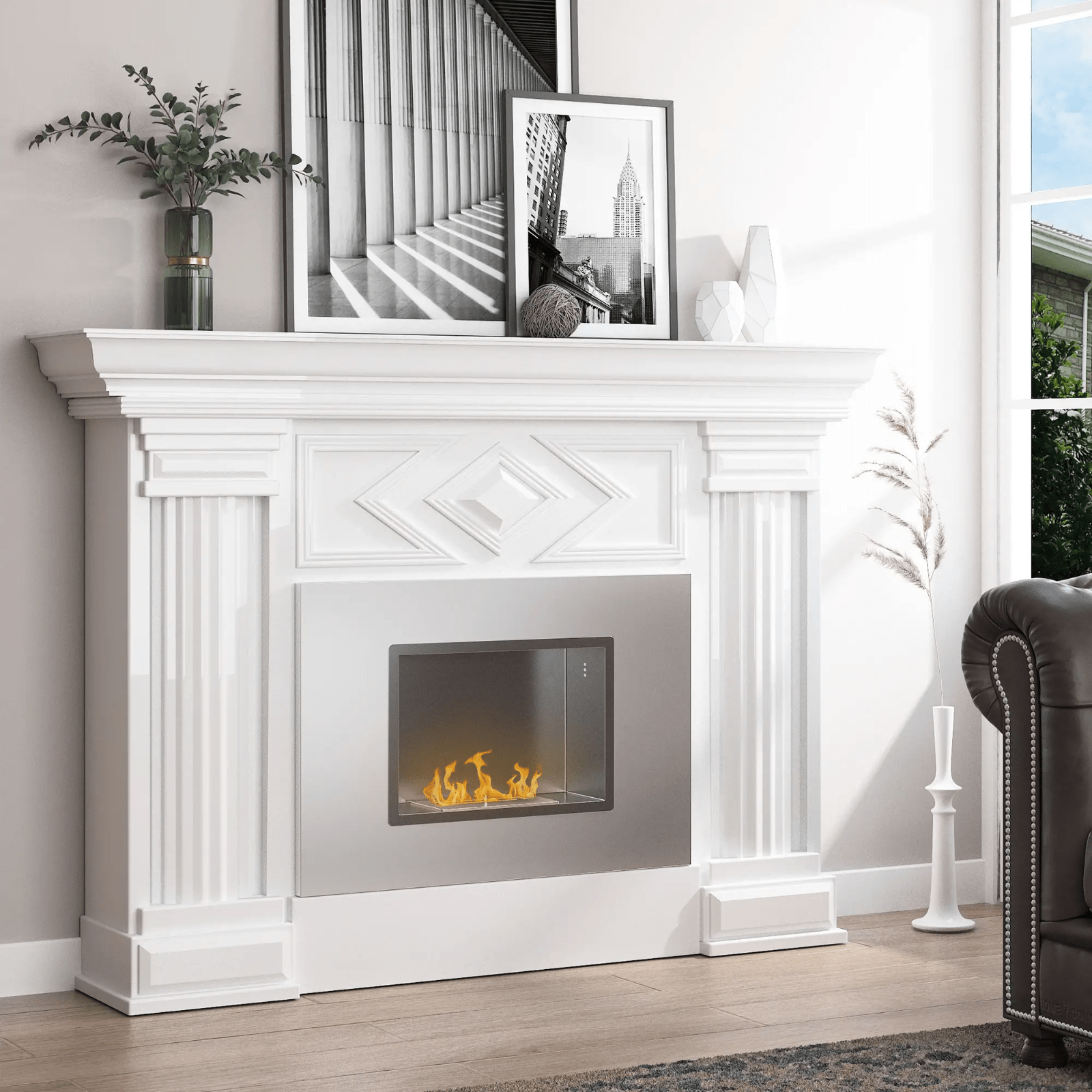 Wall Mounted Ethanol Fireplace Bioethanol Heater Fire 1.2L Tank 3 Hours Burning - Home and Garden Furniture Shop - #rustic - furniture#