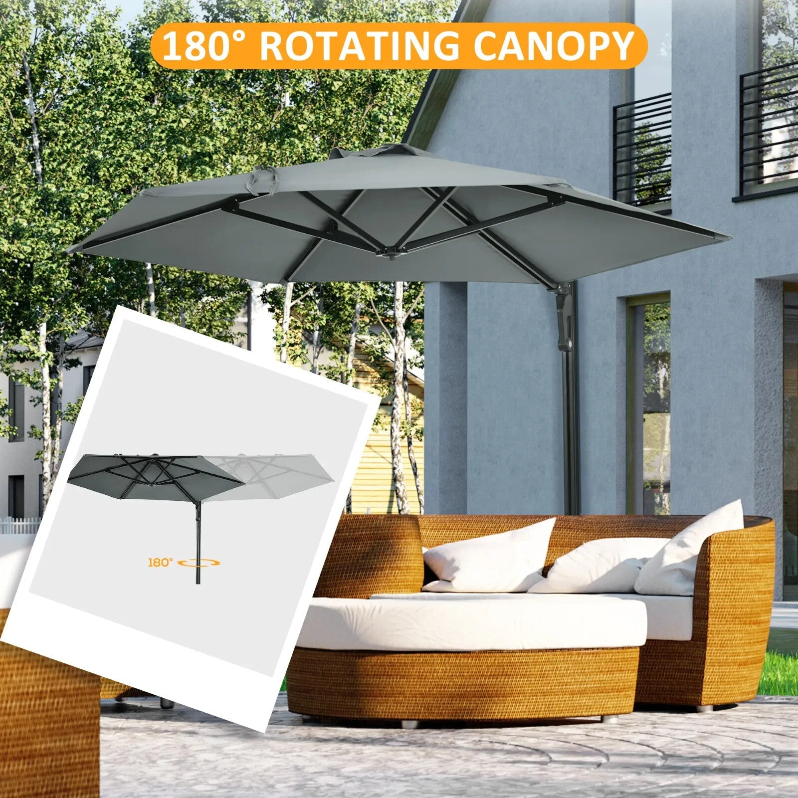 Wall Mounted Garden Parasol with 180 Degree Rotating Canopy for Patio Porch Deck - Home and Garden Furniture Shop - rustic - furniture