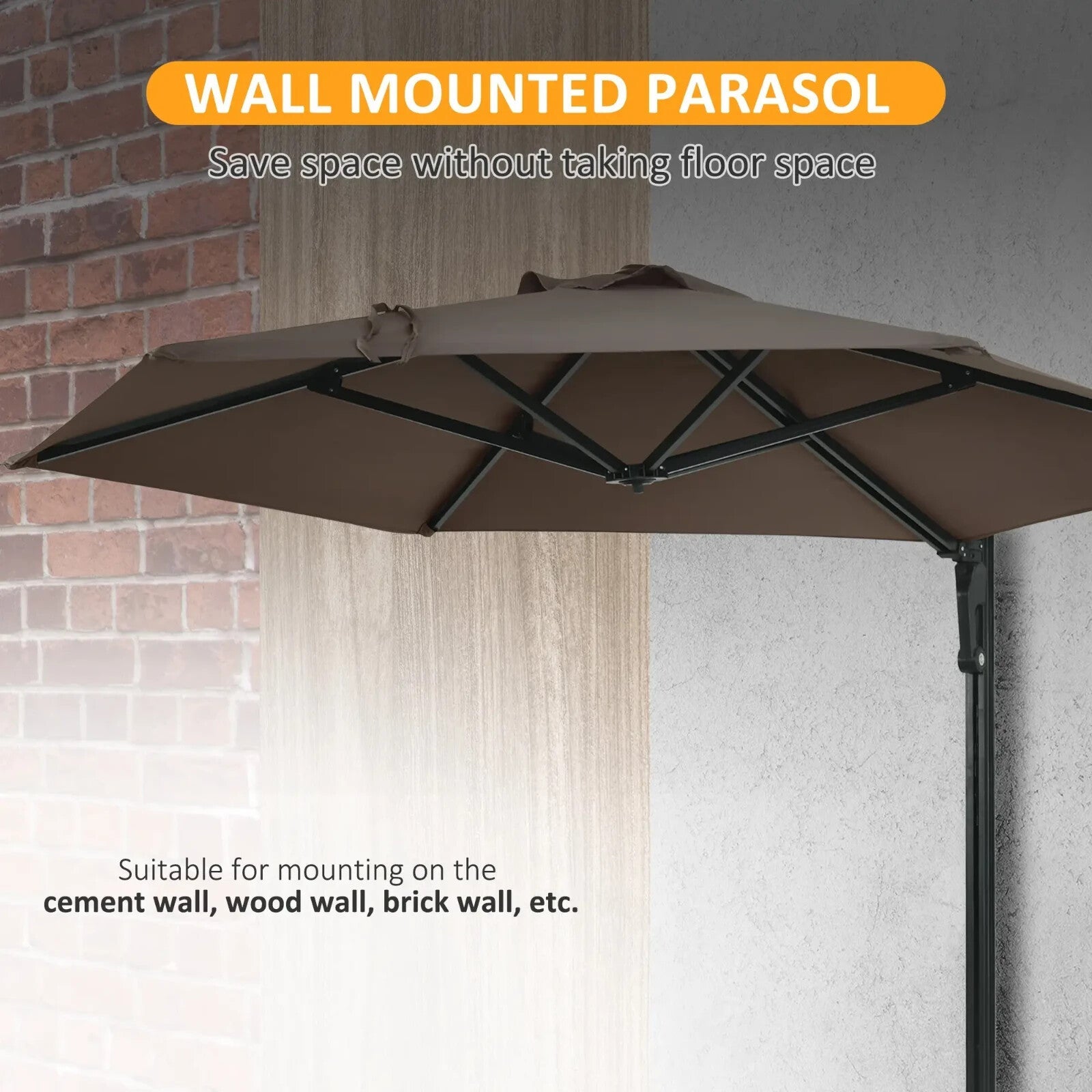 Wall Mounted Parasol 180 Degree Canopy Outdoor Patio Umbrella for Garden Porch - Home and Garden Furniture Shop - rustic - furniture
