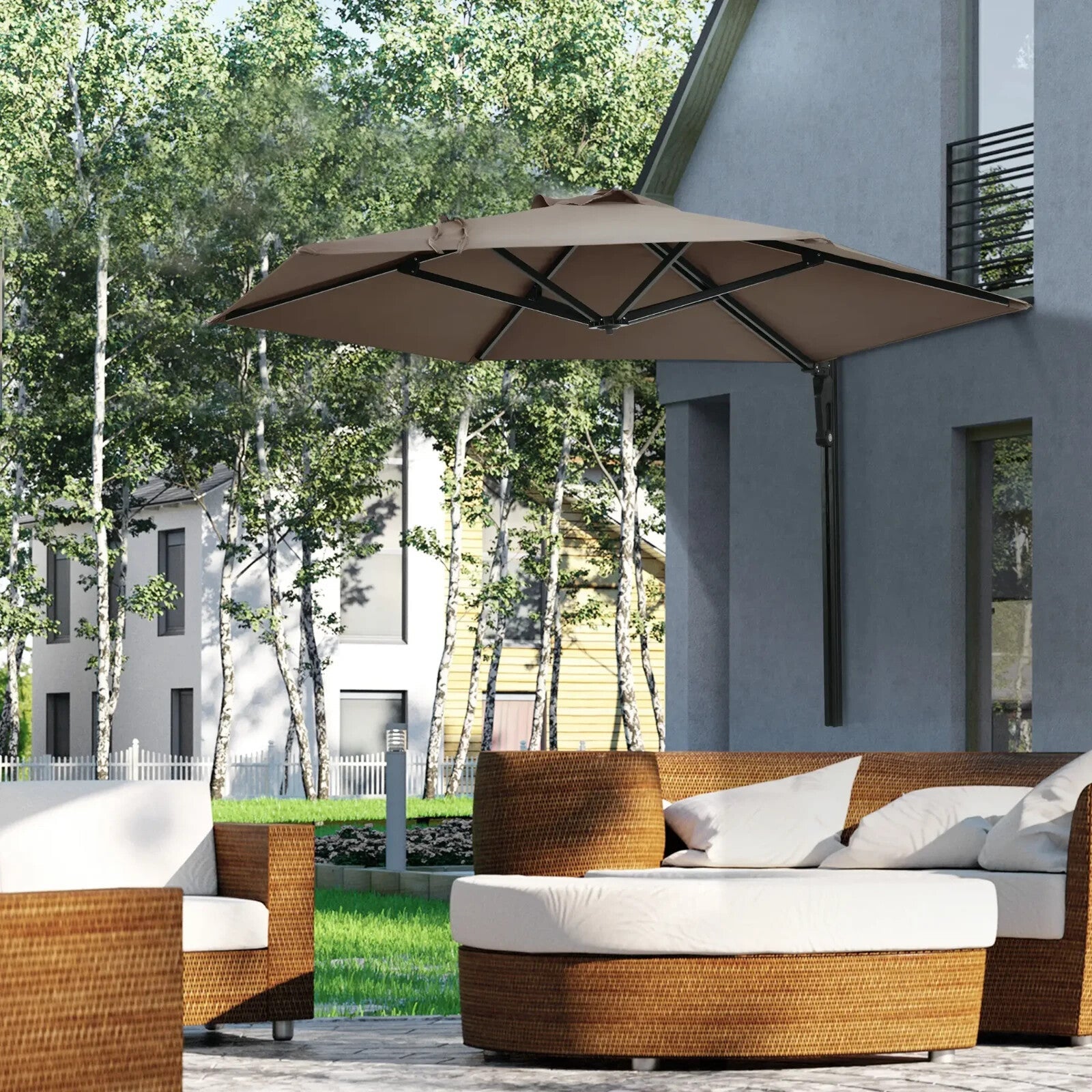Wall Mounted Parasol 180 Degree Canopy Outdoor Patio Umbrella for Garden Porch - Home and Garden Furniture Shop - rustic - furniture