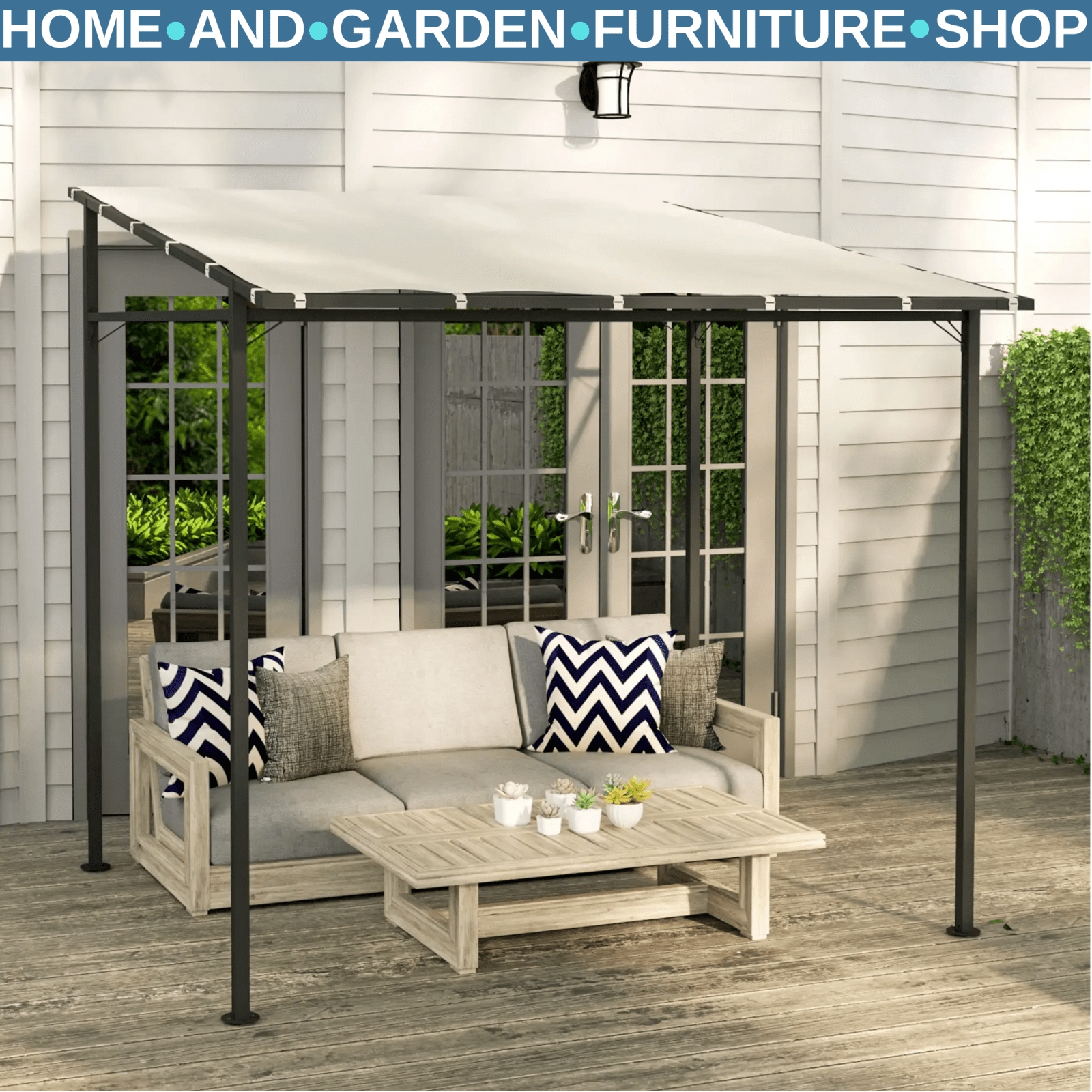 Wall Mounted Pergola Metal Gazebo 2.4 x 2.4m Garden Hot Tub Shelter Sun Shade - Home and Garden Furniture Shop - rustic - furniture