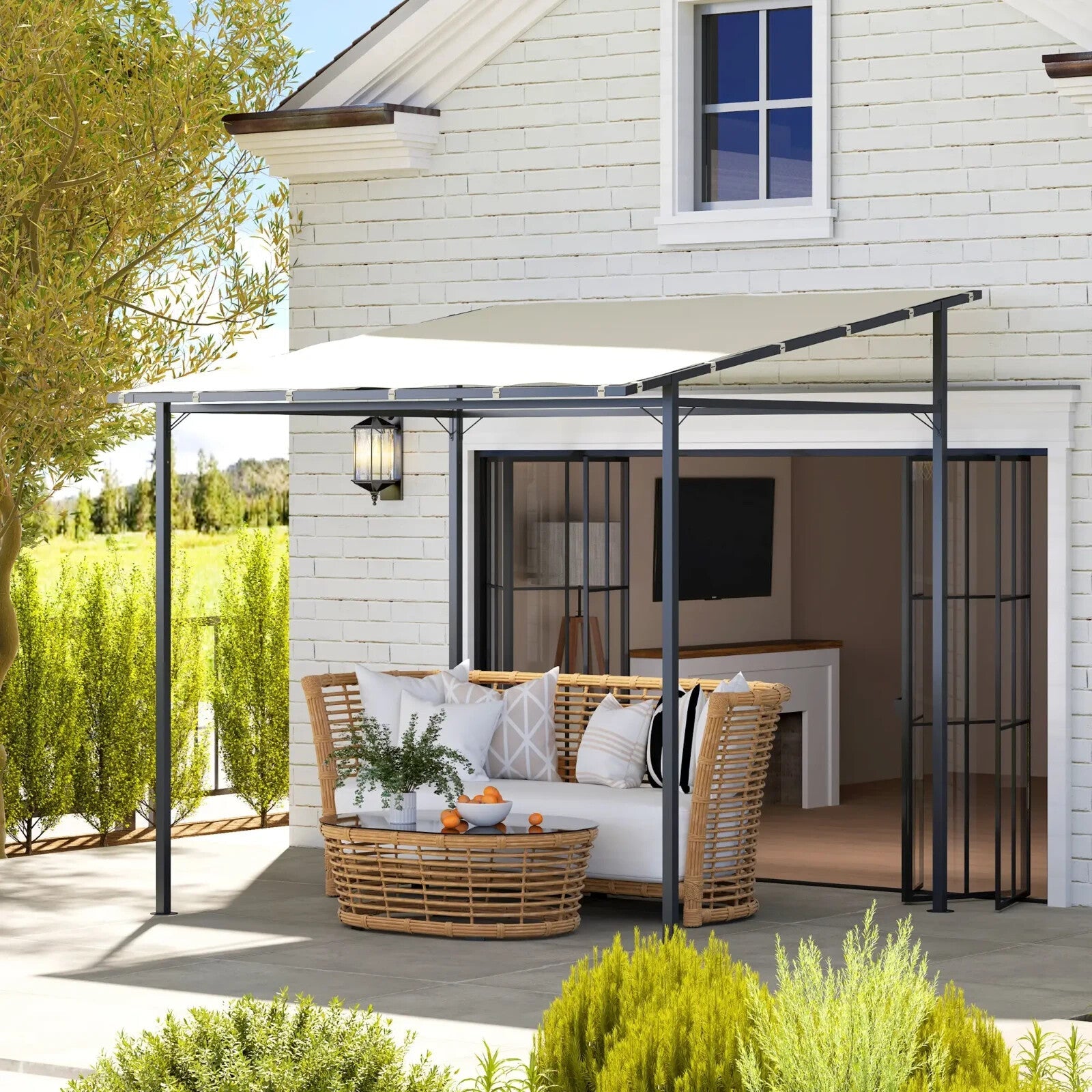 Wall Mounted Pergola Metal Gazebo 2.4 x 2.4m Garden Hot Tub Shelter Sun Shade - Home and Garden Furniture Shop - rustic - furniture