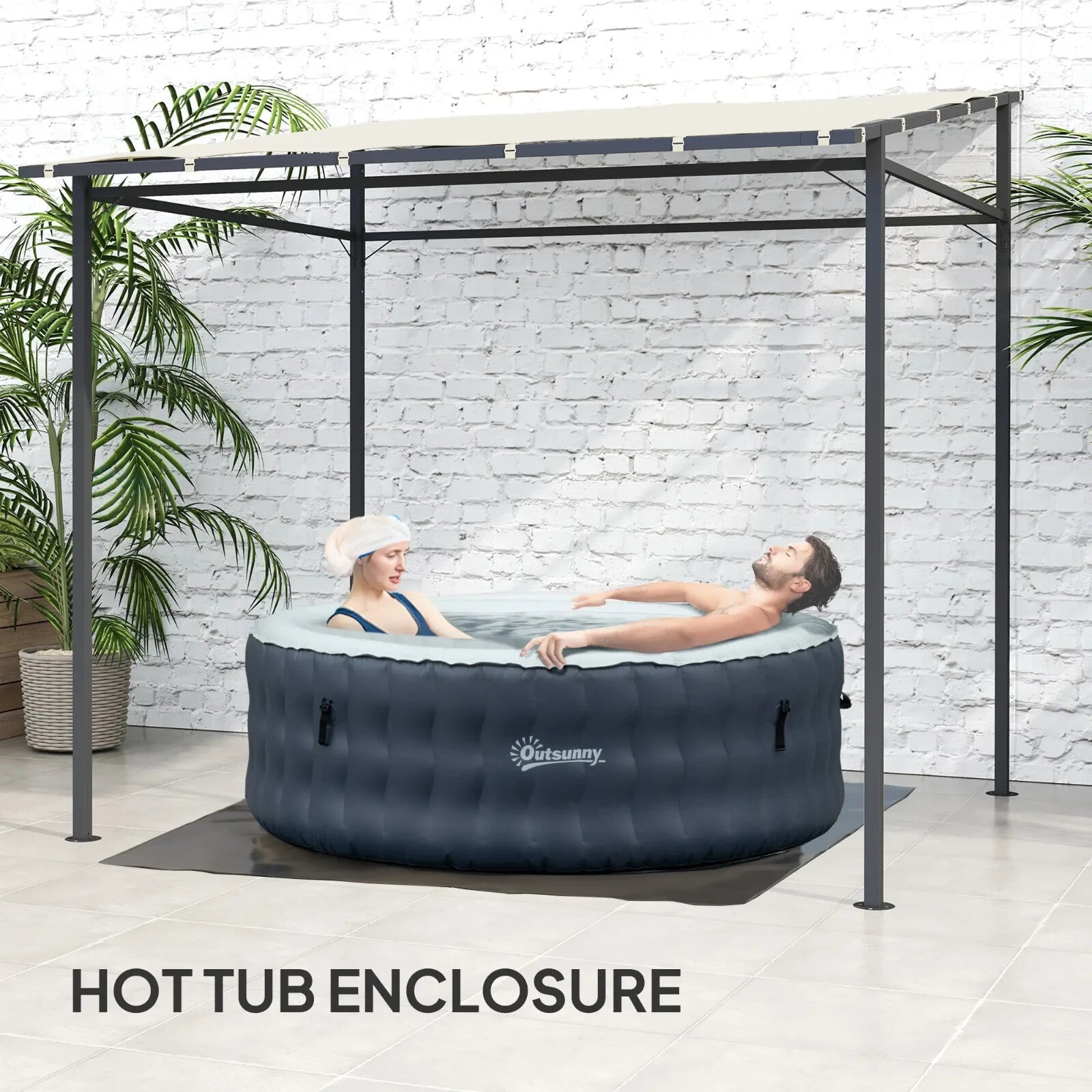 Wall Mounted Pergola Metal Gazebo 2.4 x 2.4m Garden Hot Tub Shelter Sun Shade - Home and Garden Furniture Shop - rustic - furniture