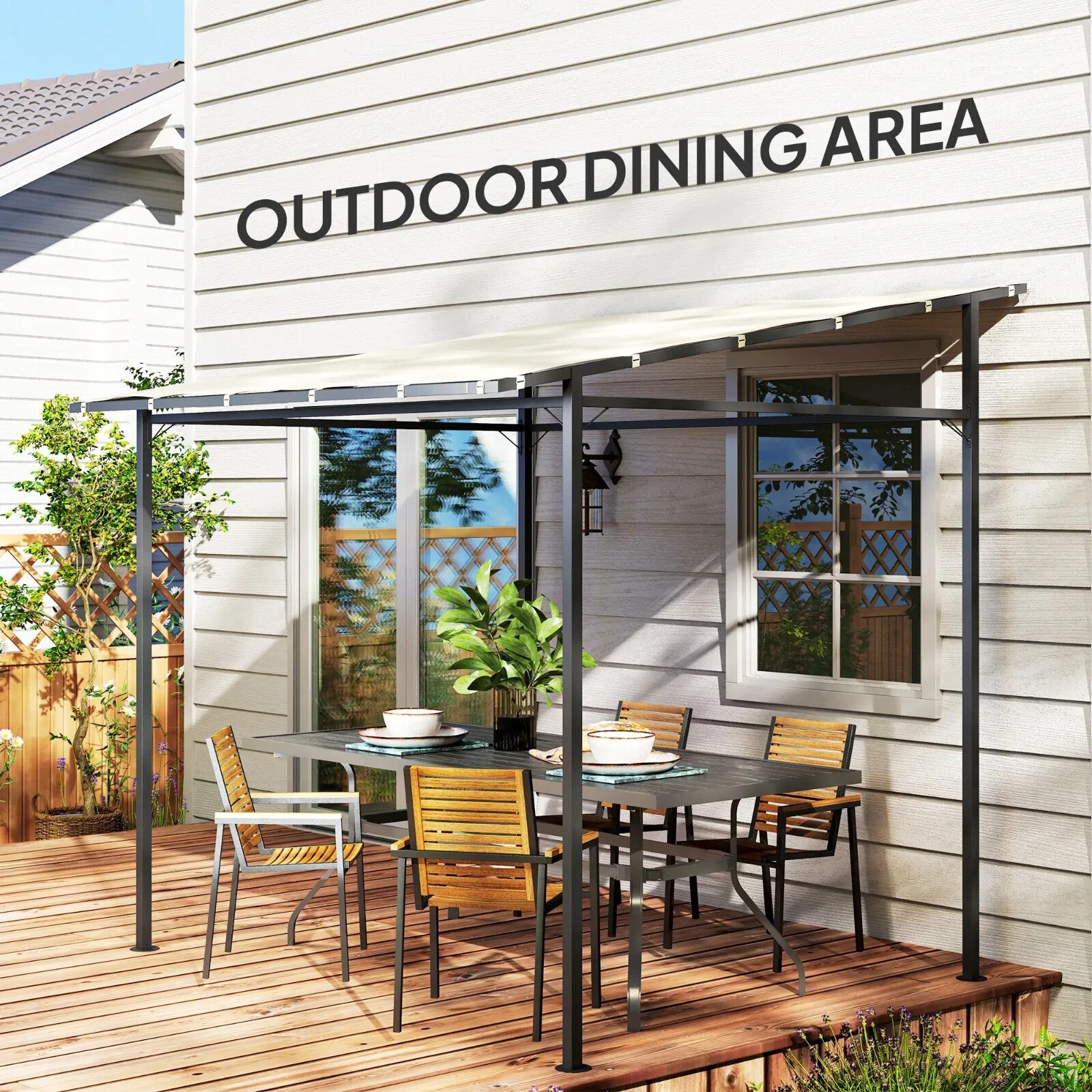 Wall Mounted Pergola Metal Gazebo 2.4 x 2.4m Garden Hot Tub Shelter Sun Shade - Home and Garden Furniture Shop - rustic - furniture