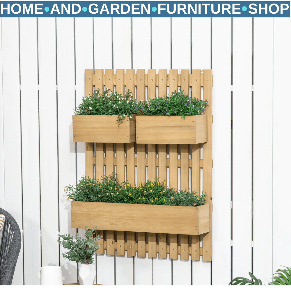 Wall Mounted Wooden Garden Planters w/ Trellis Drainage Holes and 3 Raised Boxes - Home and Garden Furniture Shop - #rustic - furniture#