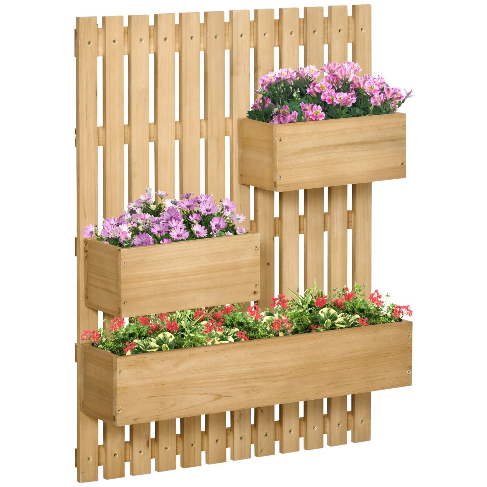 Wall Mounted Wooden Garden Planters w/ Trellis Drainage Holes and 3 Raised Boxes - Home and Garden Furniture Shop - #rustic - furniture#
