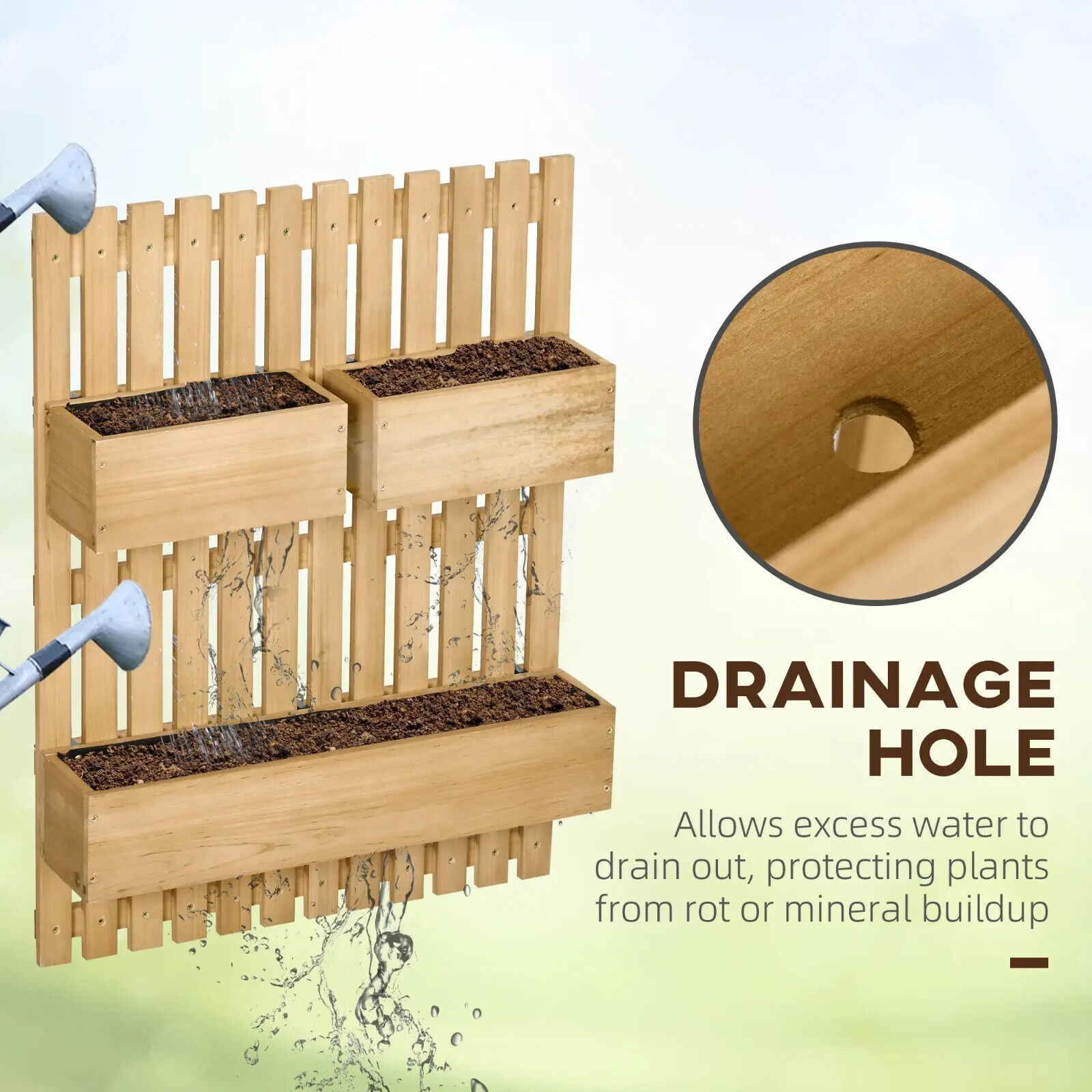 Wall Mounted Wooden Garden Planters w/ Trellis Drainage Holes and 3 Raised Boxes - Home and Garden Furniture Shop - #rustic - furniture#