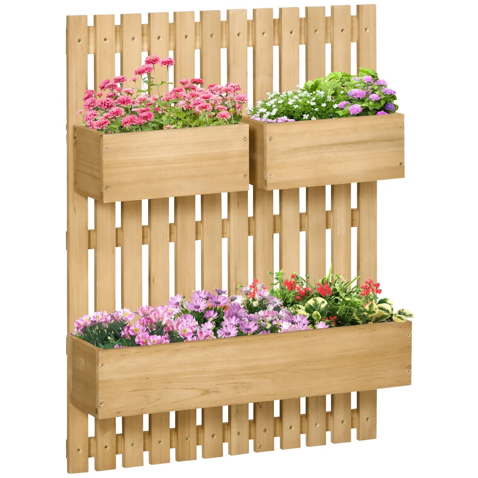 Wall Mounted Wooden Garden Planters w/ Trellis Drainage Holes and 3 Raised Boxes - Home and Garden Furniture Shop - #rustic - furniture#