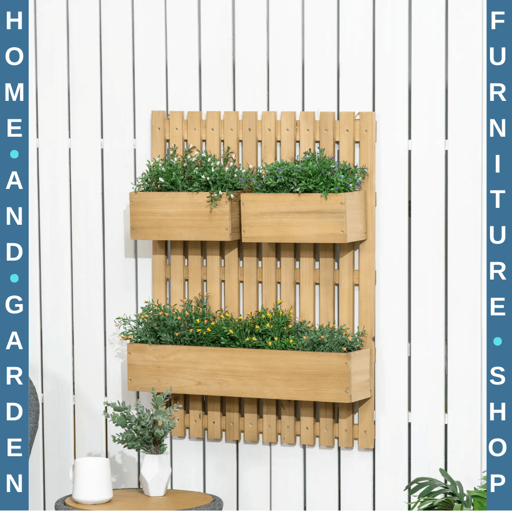 Wall Mounted Wooden Garden Planters w/ Trellis Drainage Holes and 3 Raised Boxes - Home and Garden Furniture Shop - #rustic - furniture#