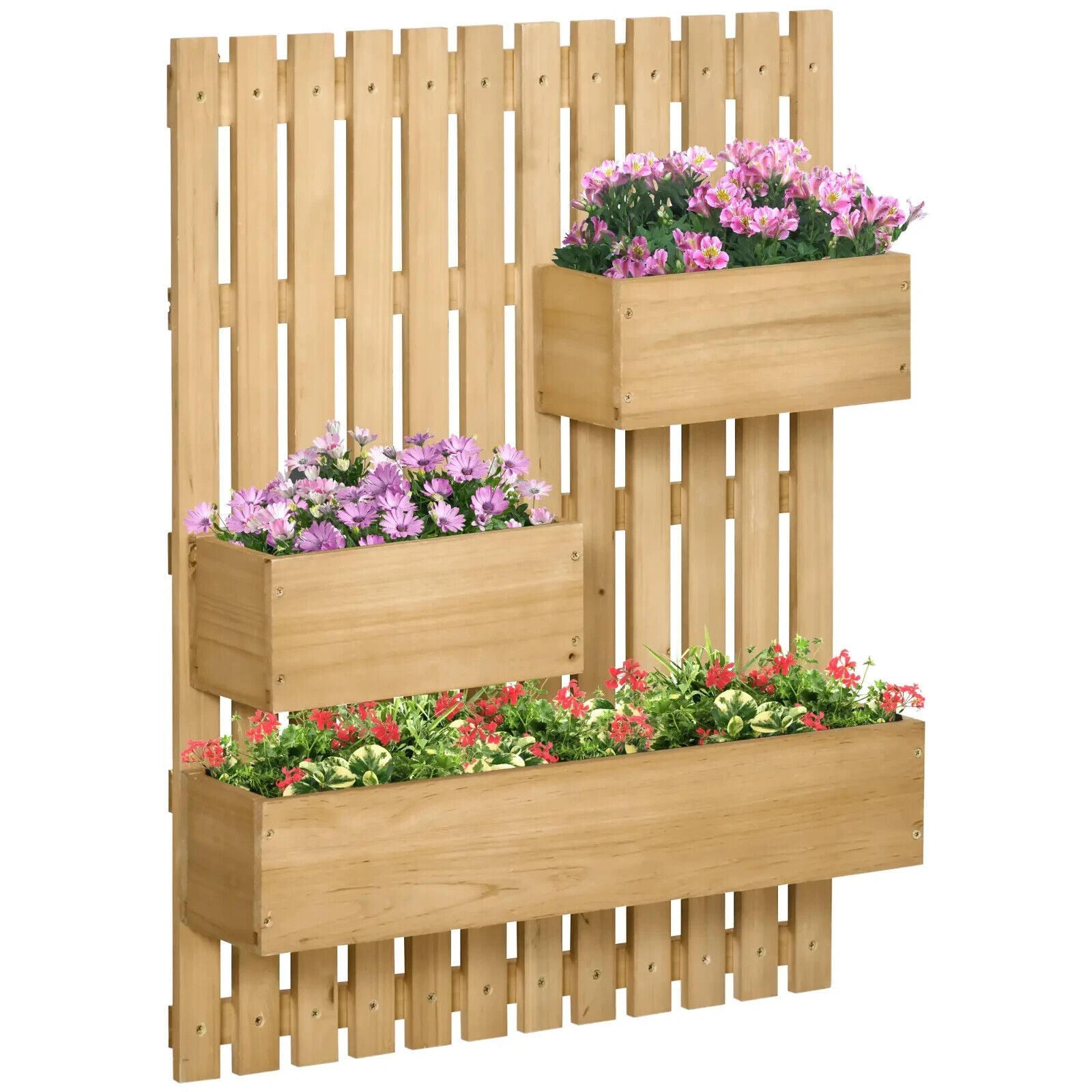 Wall Mounted Wooden Garden Planters w/ Trellis Drainage Holes and 3 Raised Boxes - Home and Garden Furniture Shop - #rustic - furniture#