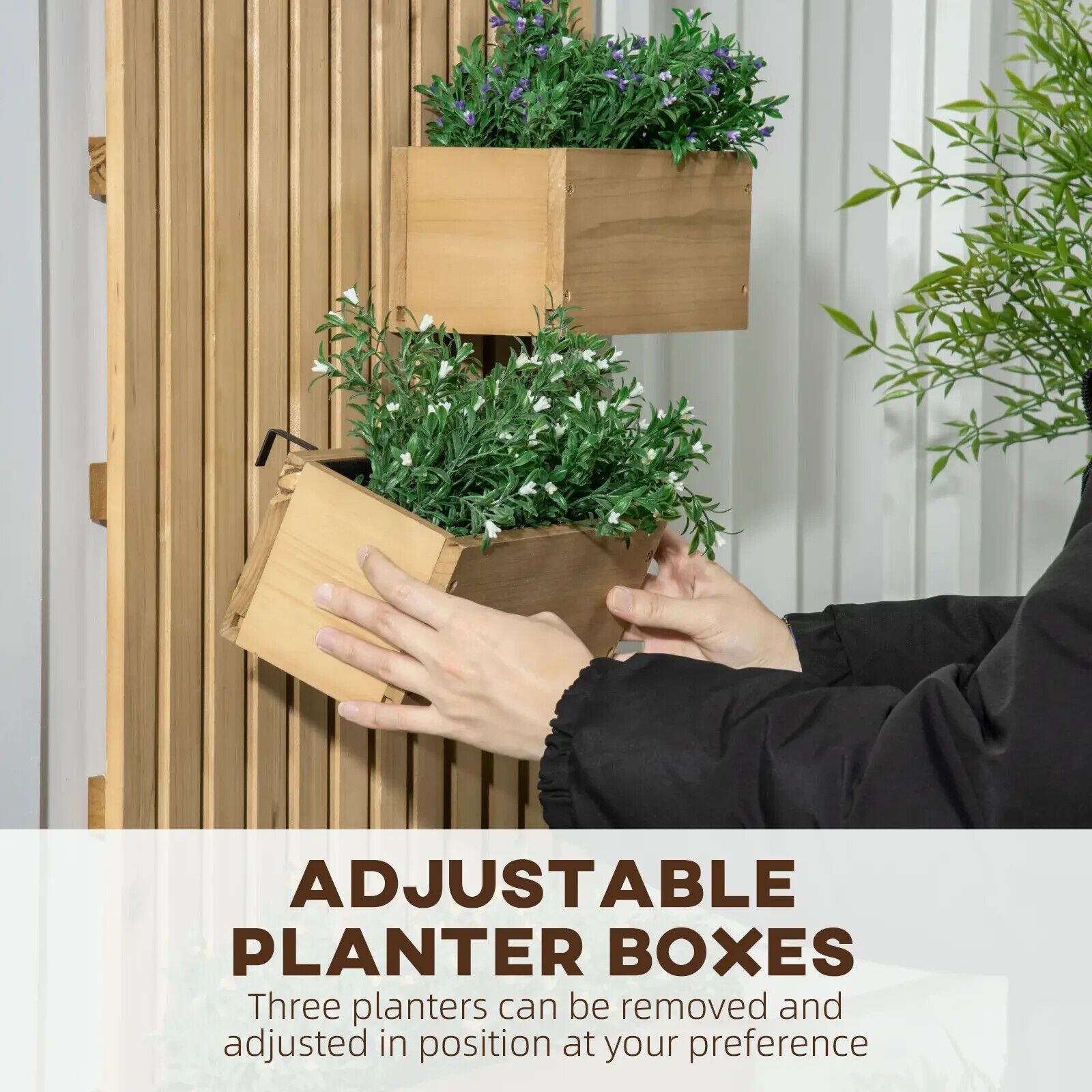 Wall Mounted Wooden Garden Planters w/ Trellis Drainage Holes and 3 Raised Boxes - Home and Garden Furniture Shop - #rustic - furniture#