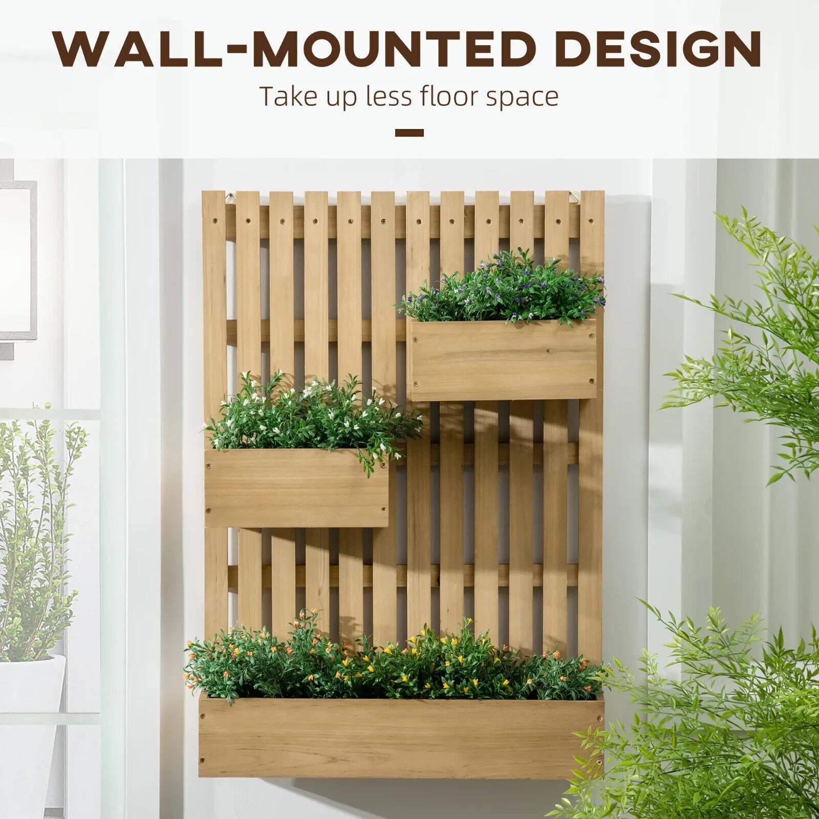 Wall Mounted Wooden Garden Planters w/ Trellis Drainage Holes and 3 Raised Boxes - Home and Garden Furniture Shop - #rustic - furniture#