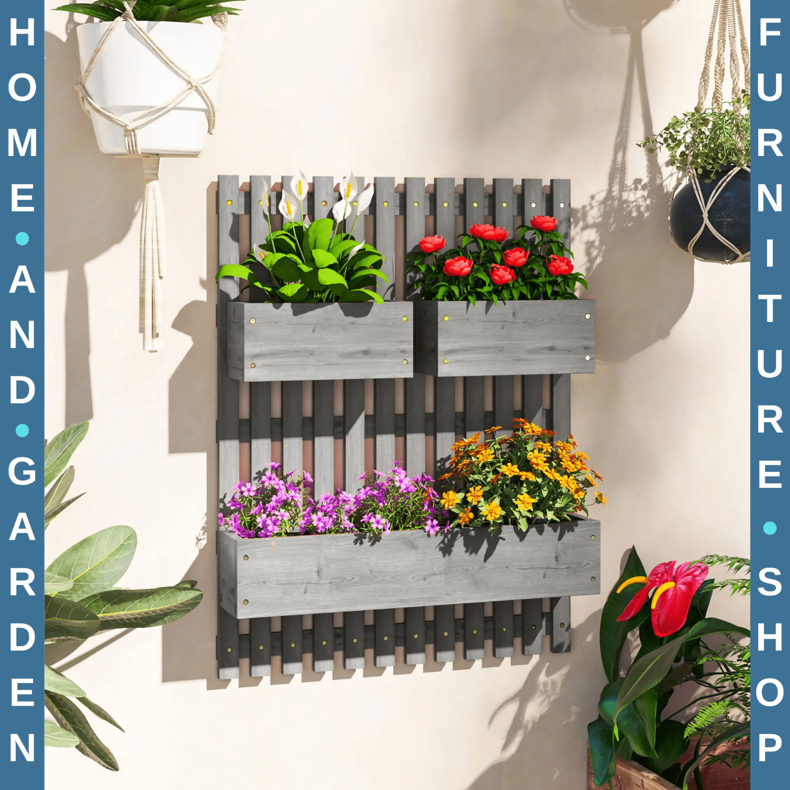 Wall Mounted Wooden Garden Planters With Trellis And 3 Boxes Outdoor Patio - Home and Garden Furniture Shop - rustic - furniture