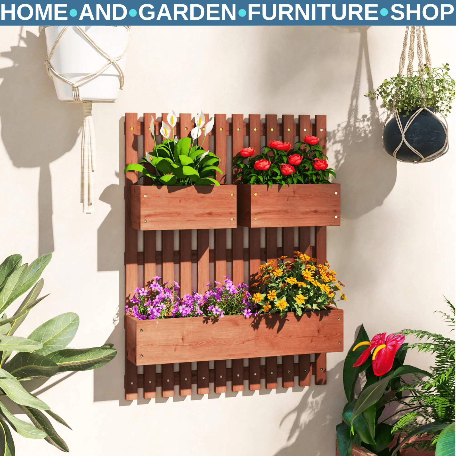 Wall Mounted Wooden Garden Planters With Trellis And 3 Boxes Patio Outdoor - Home and Garden Furniture Shop - #rustic - furniture#