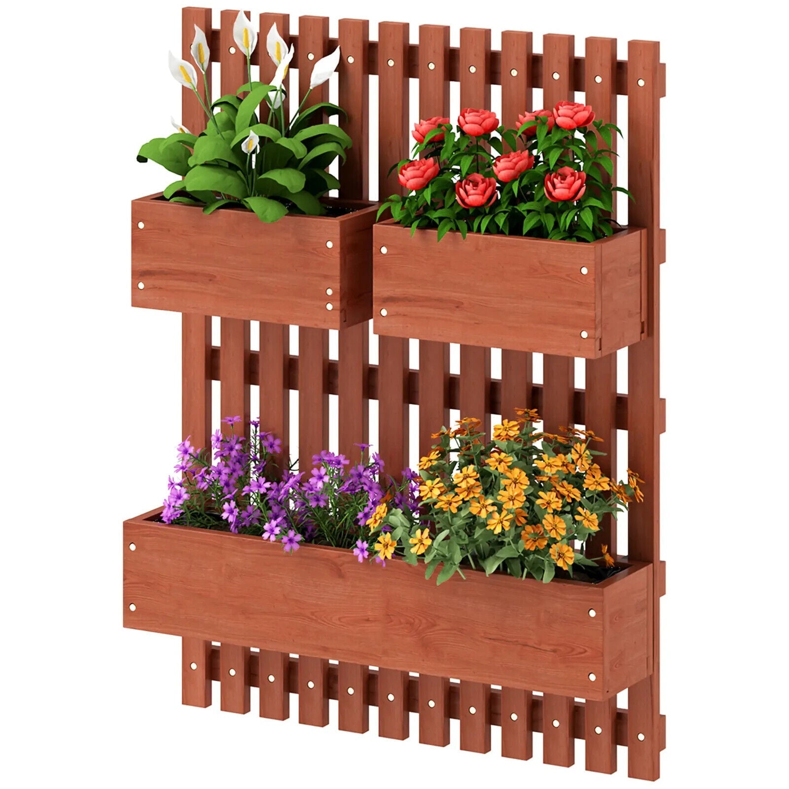 Wall Mounted Wooden Garden Planters With Trellis And 3 Boxes Patio Outdoor - Home and Garden Furniture Shop - #rustic - furniture#
