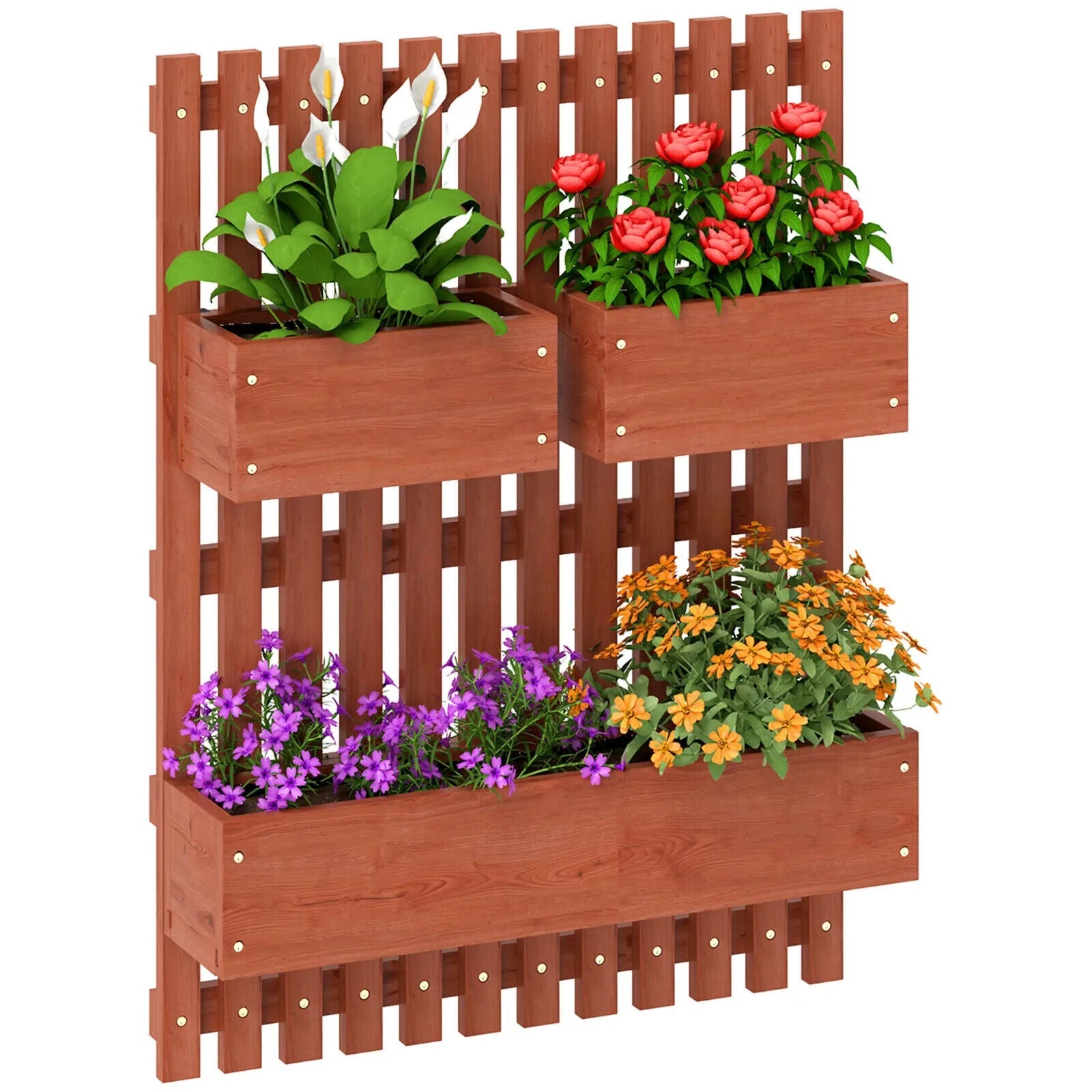 Wall Mounted Wooden Garden Planters With Trellis And 3 Boxes Patio Outdoor - Home and Garden Furniture Shop - #rustic - furniture#