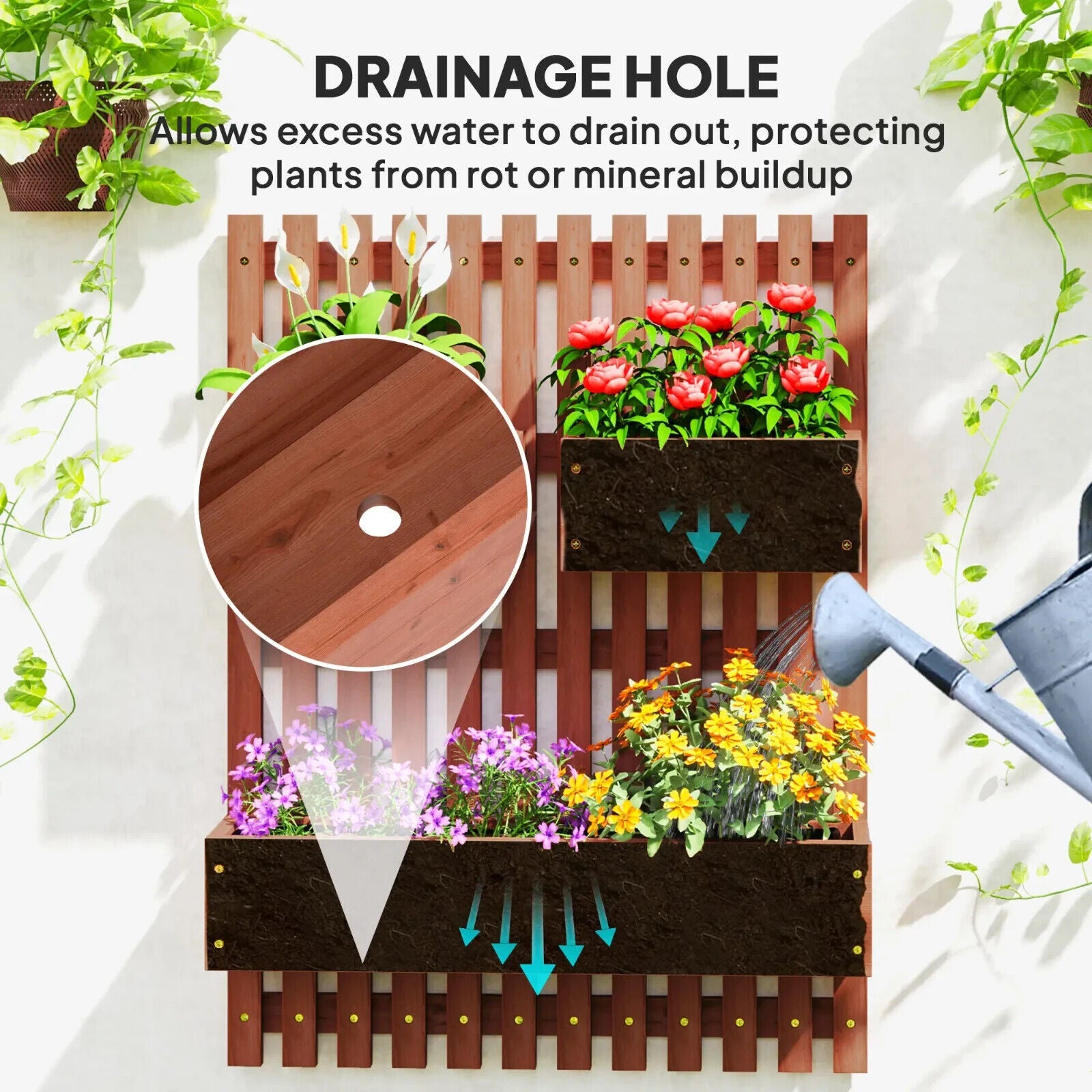 Wall Mounted Wooden Garden Planters With Trellis And 3 Boxes Patio Outdoor - Home and Garden Furniture Shop - #rustic - furniture#