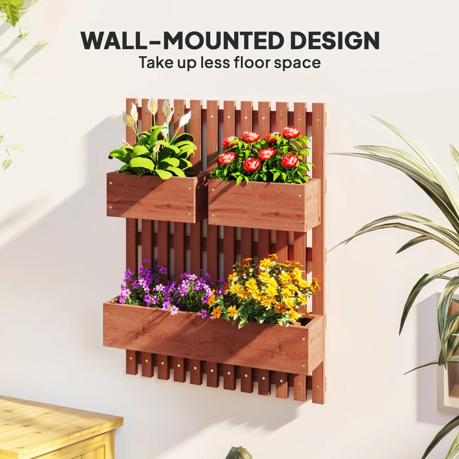 Wall Mounted Wooden Garden Planters With Trellis And 3 Boxes Patio Outdoor - Home and Garden Furniture Shop - #rustic - furniture#