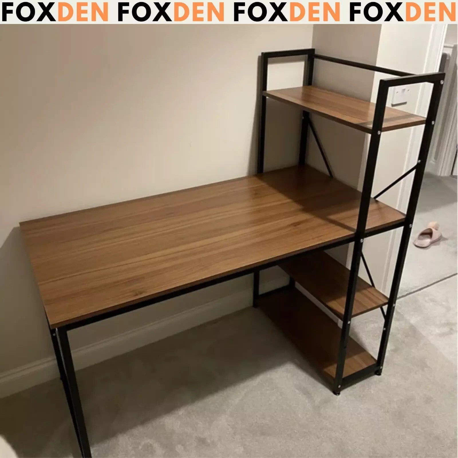 Walnut Computer Desk with Side Storage Shelves Left Right Gaming Table PC Study - Home and Garden Furniture Shop - rustic - furniture