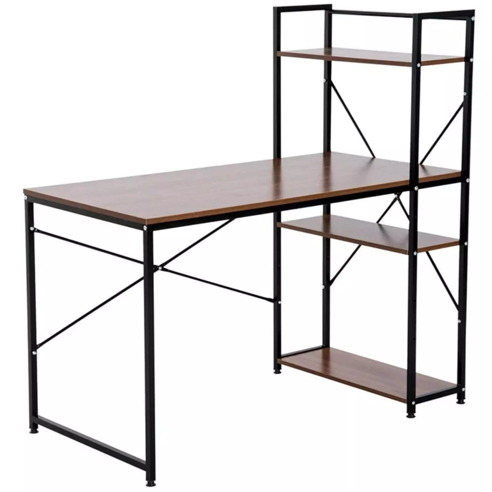 Walnut Computer Desk with Side Storage Shelves Left Right Gaming Table PC Study - Home and Garden Furniture Shop - rustic - furniture