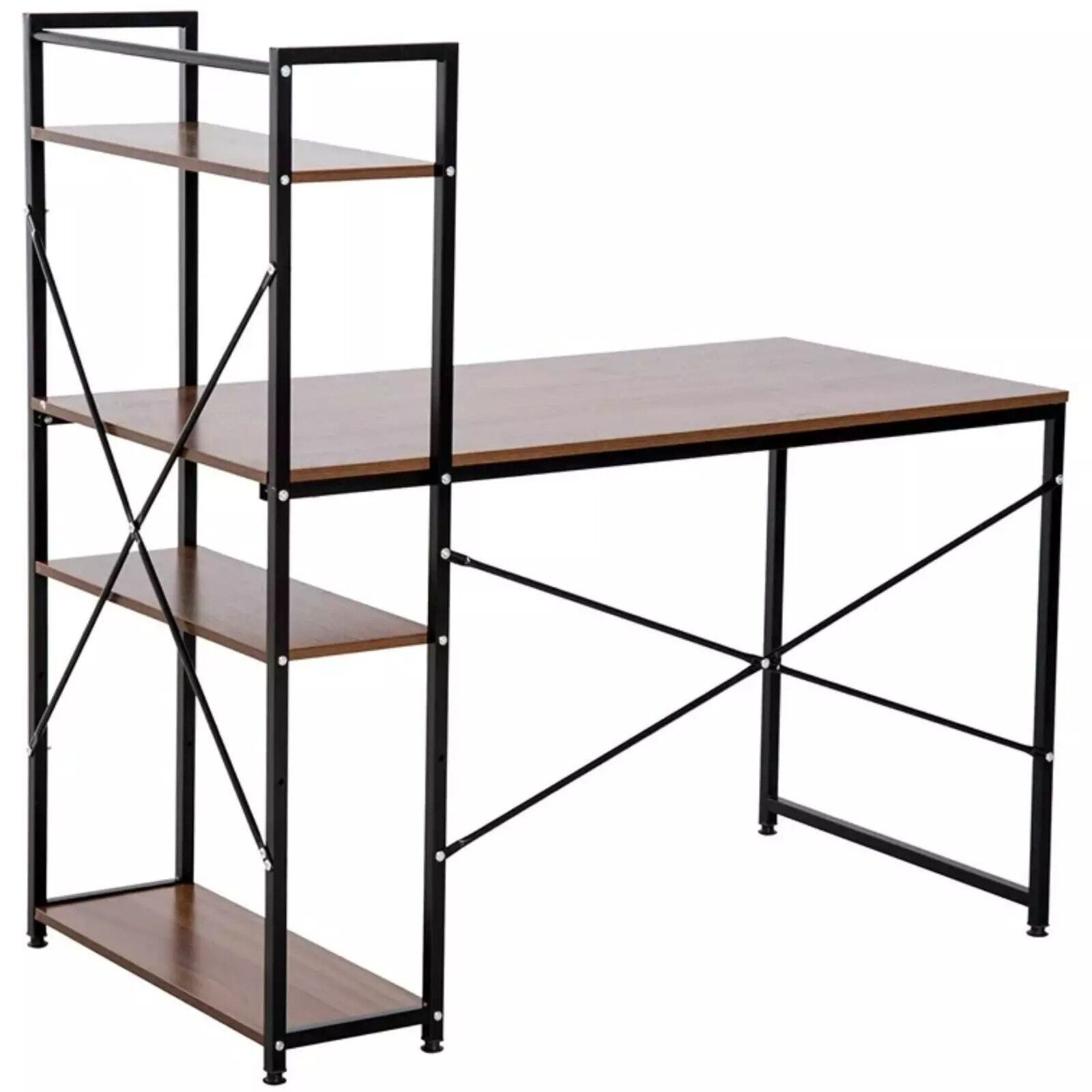 Walnut Computer Desk with Side Storage Shelves Left Right Gaming Table PC Study - Home and Garden Furniture Shop - rustic - furniture