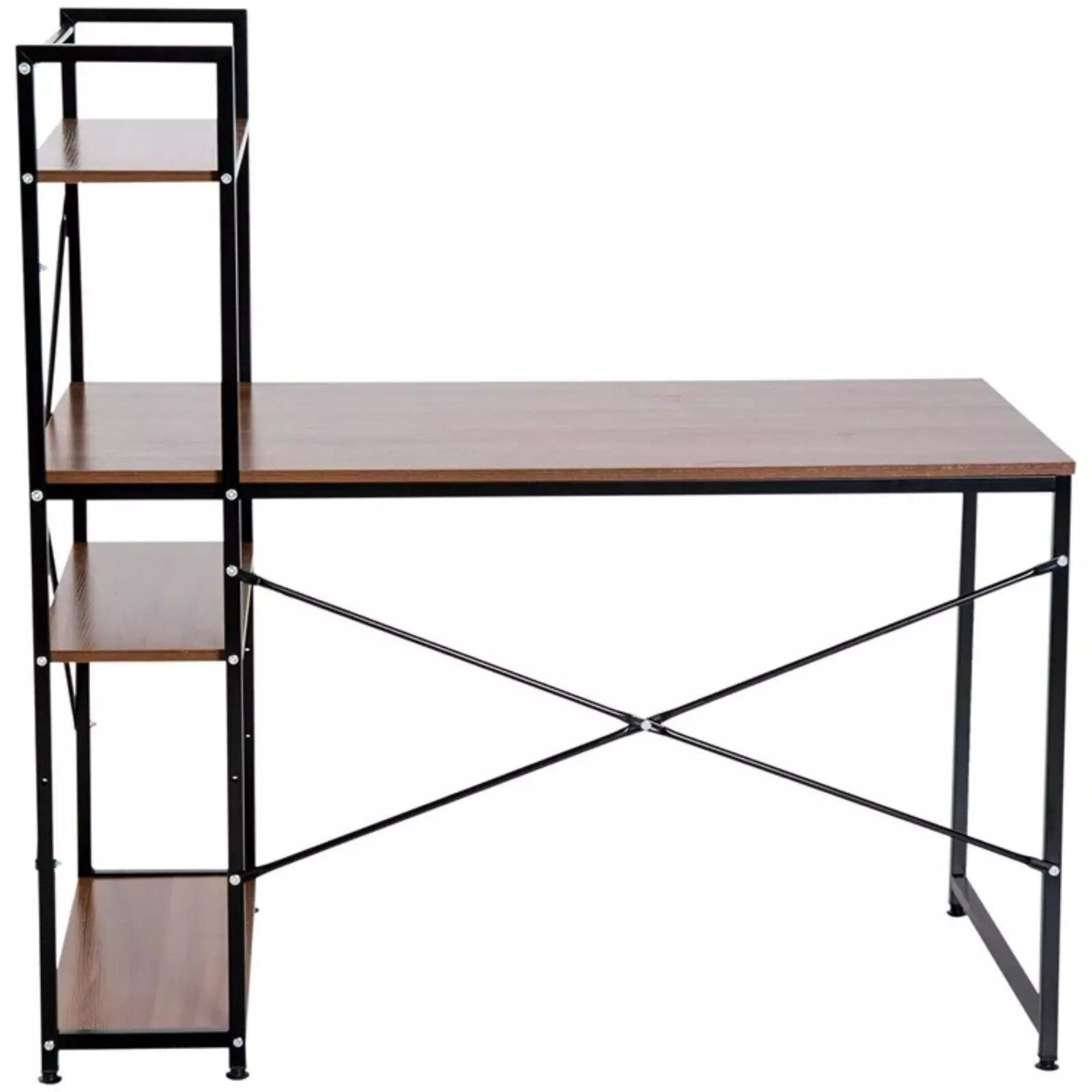 Walnut Computer Desk with Side Storage Shelves Left Right Gaming Table PC Study - Home and Garden Furniture Shop - rustic - furniture