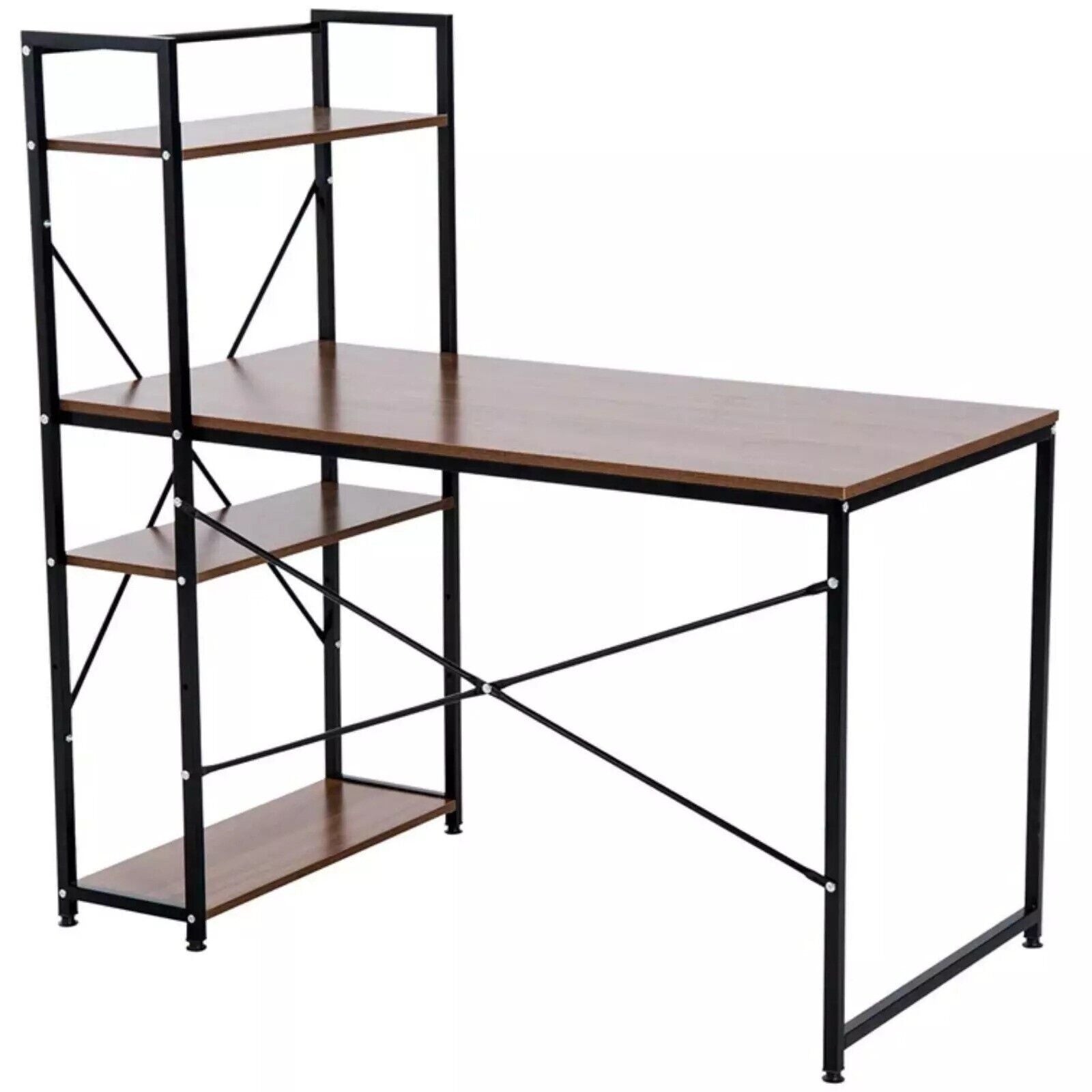 Walnut Computer Desk with Side Storage Shelves Left Right Gaming Table PC Study - Home and Garden Furniture Shop - rustic - furniture